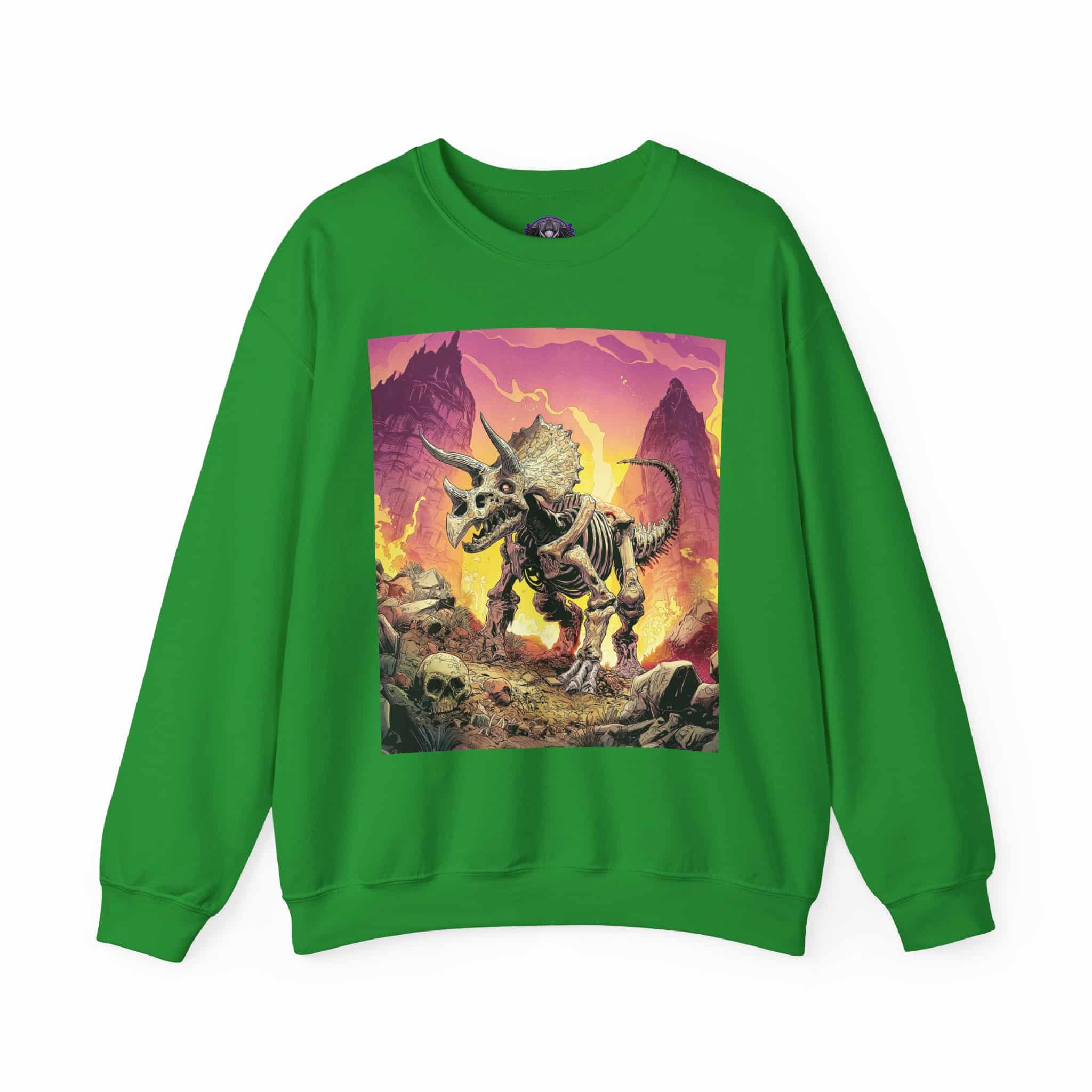 Skeletal Zombie Triceratops In Volcanic Wasteland Unisex Heavy Blend™ Crewneck Sweatshirt - Image 37