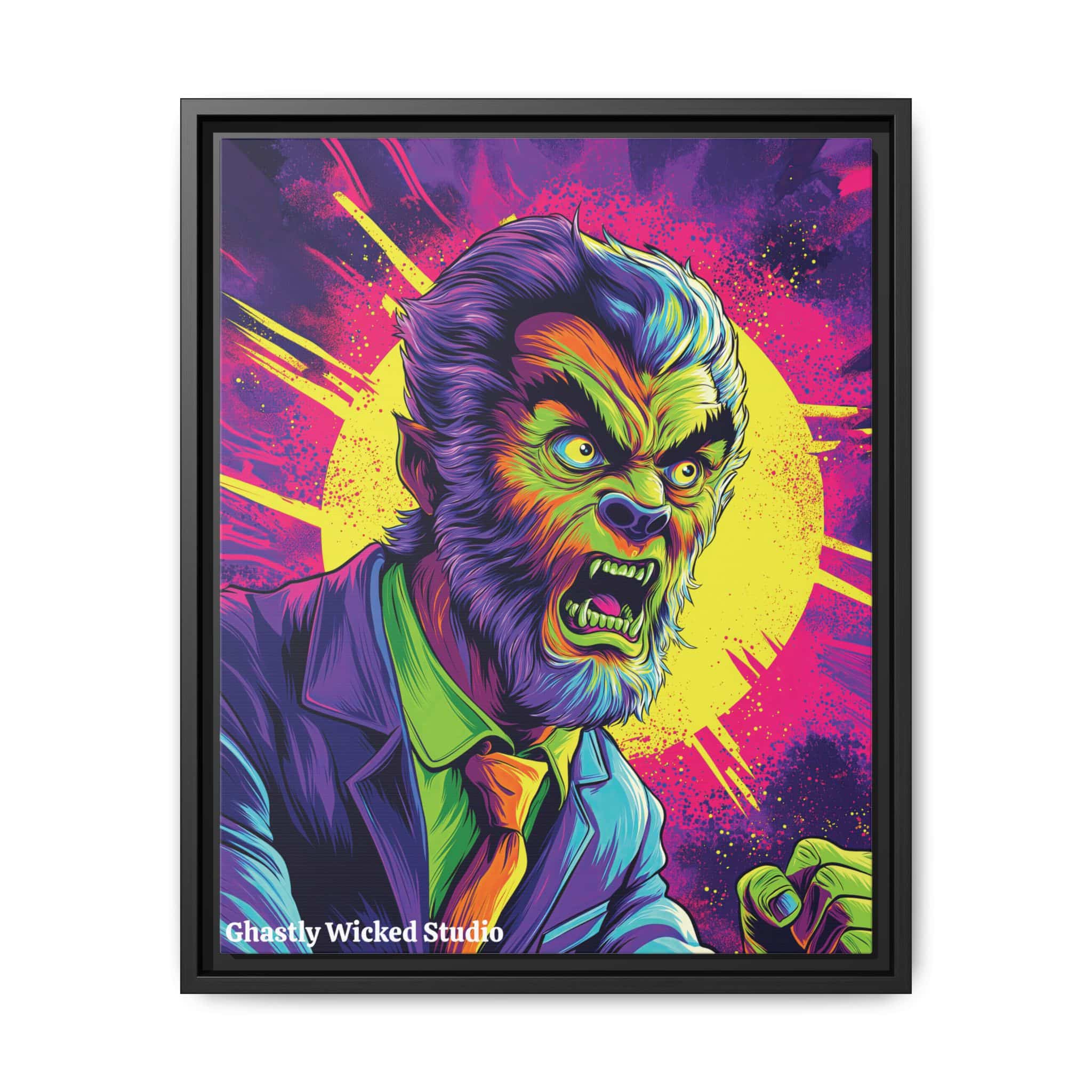 The Wolfman Pop 60’s Art Style Matte Canvas, Black Frame Halloween - Image 4