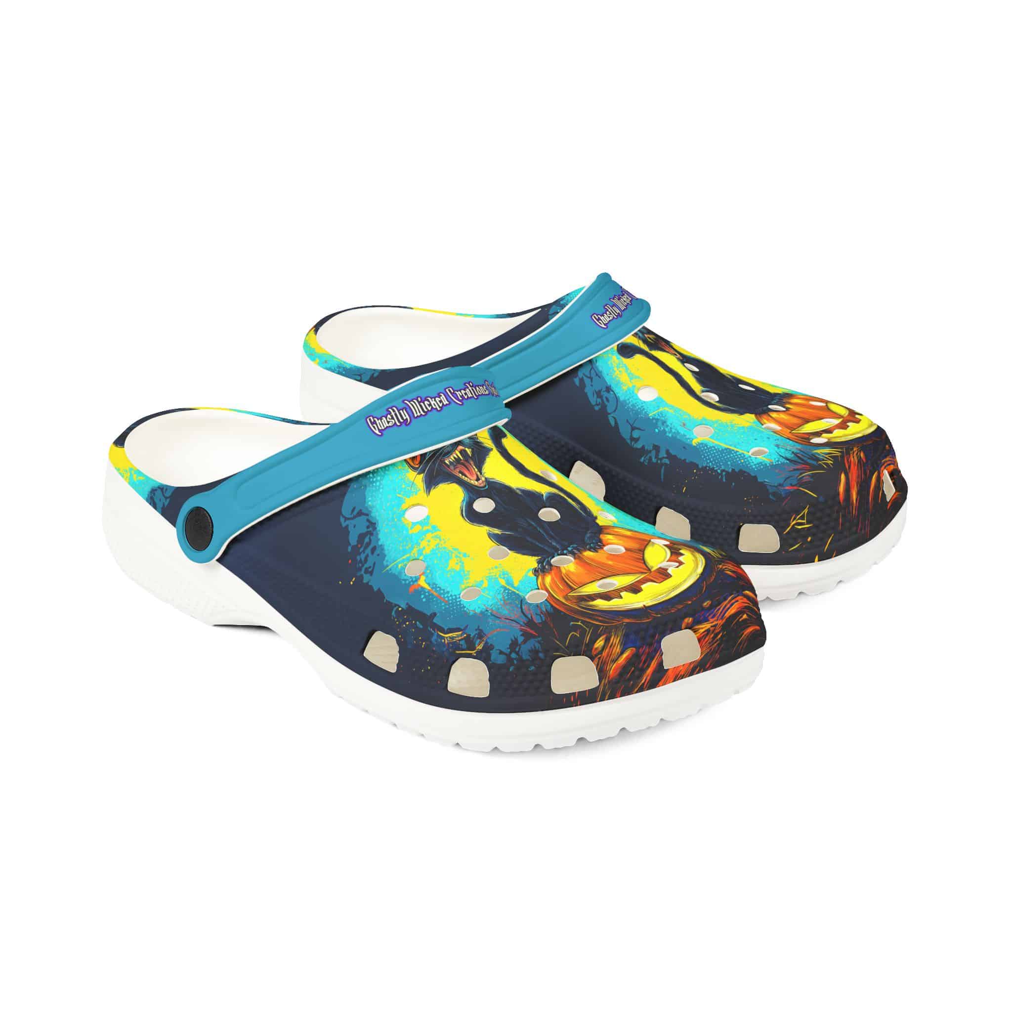 Black Cat On Jack O’ Lantern Pop 60's Art Style Clog Style Shoes - Image 11