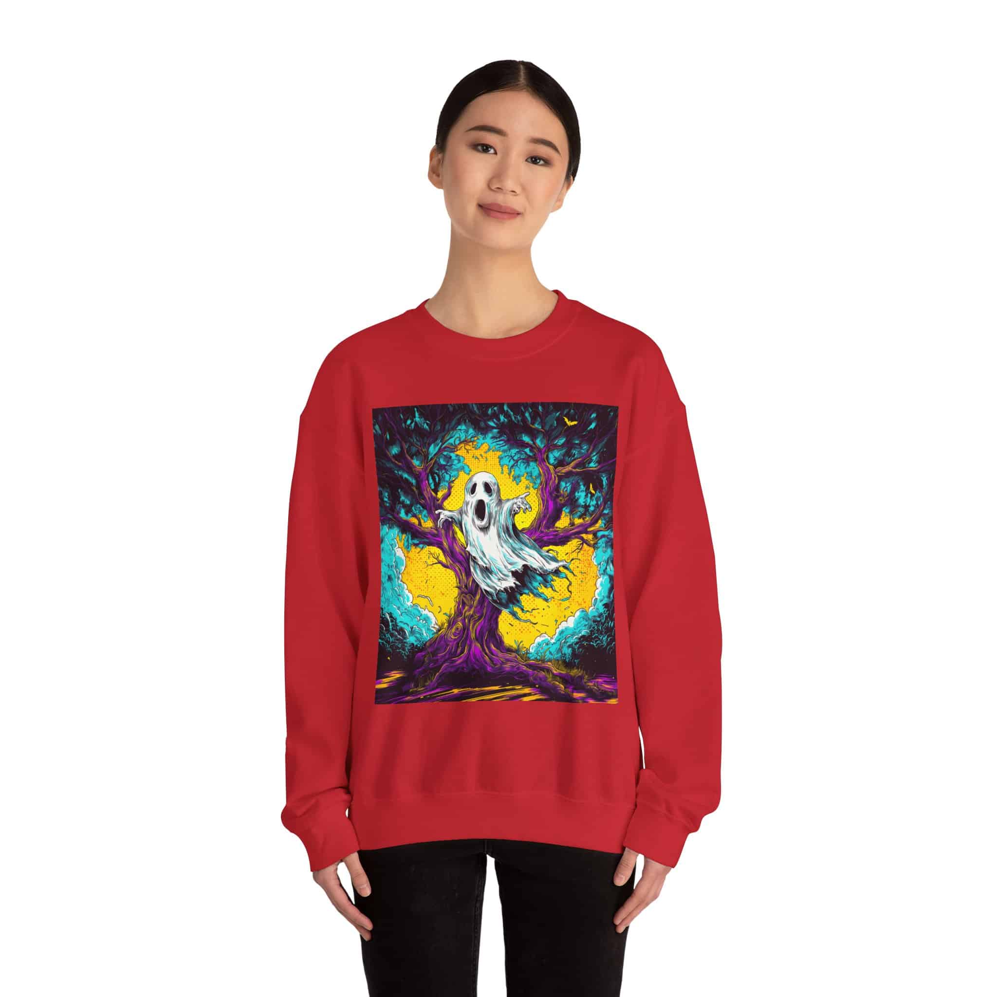 Ghost & Spooky Tree Pop 60’s Art Style Unisex Heavy Blend™ Crewneck Sweatshirt - Image 60
