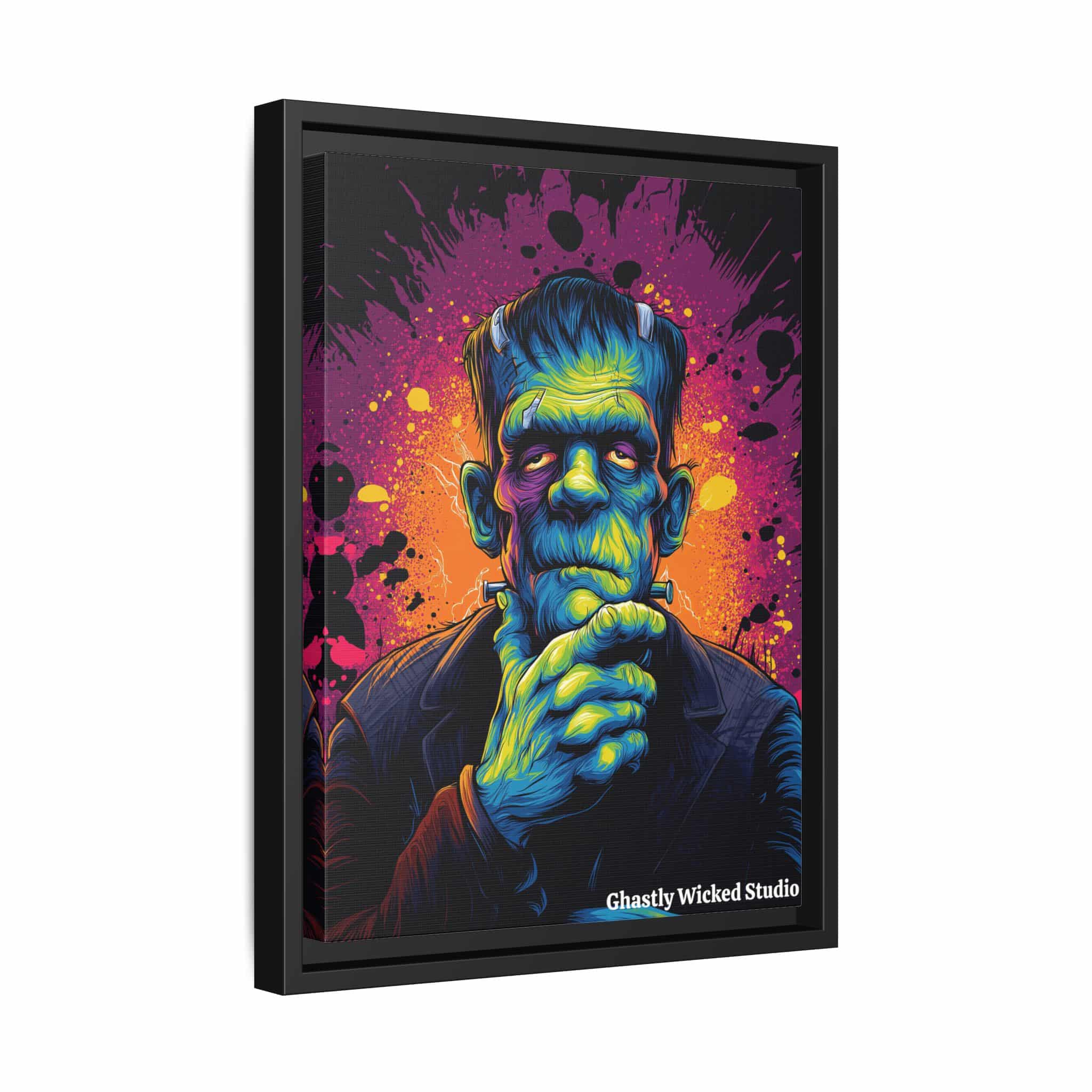 Frankenstein II Pop 60’s Art Style Matte Canvas, Black Frame Halloween - Image 2