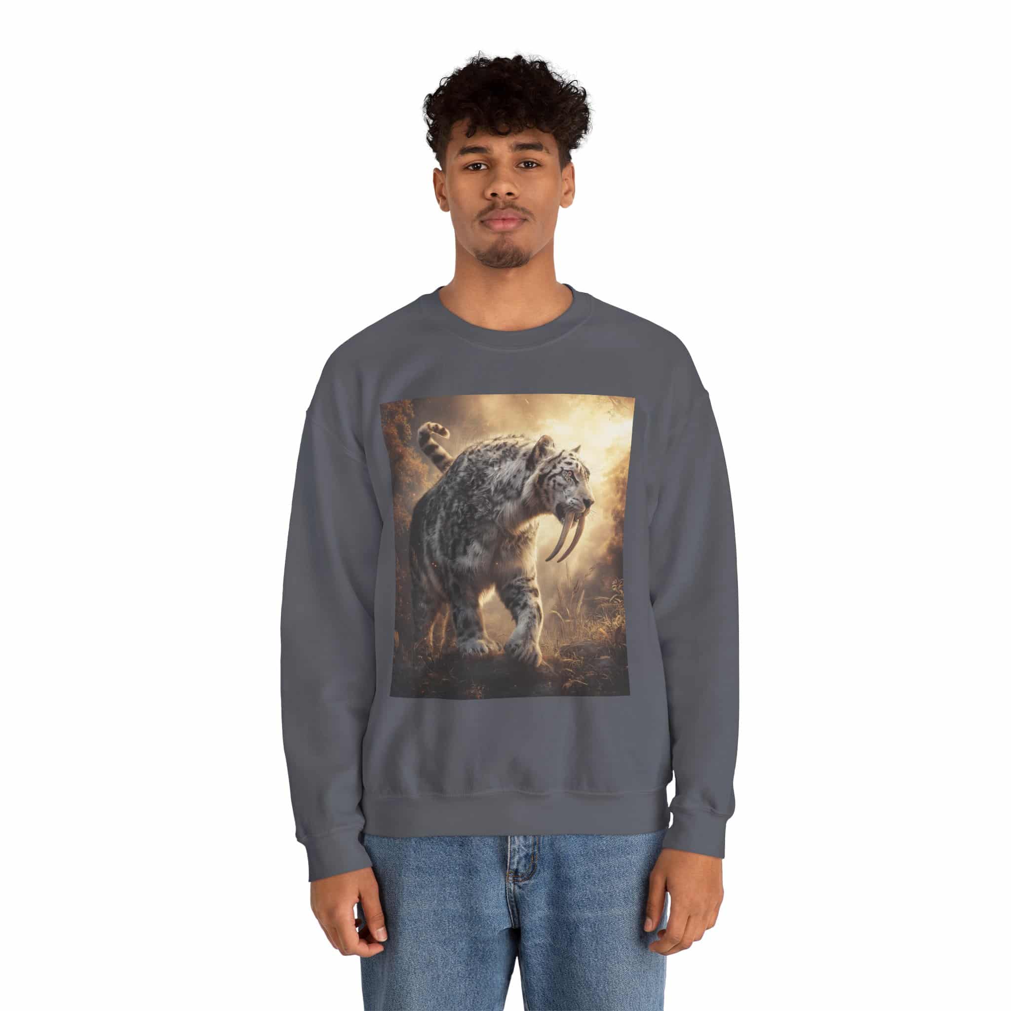 Prehistoric Smilodon aka Sabre-Tooth Tiger VIII Unisex Heavy Blend™ Crewneck Sweatshirt - Image 12
