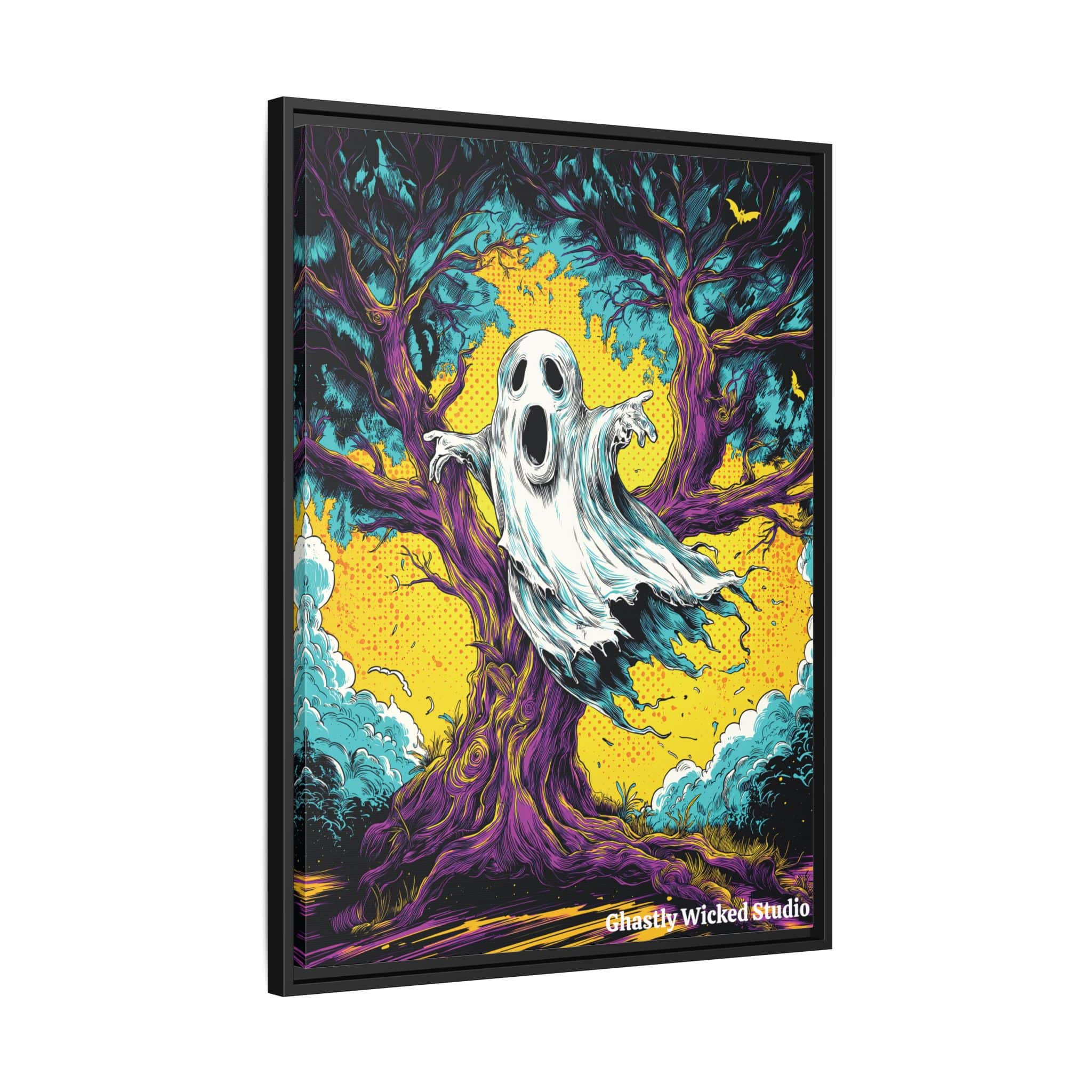 Ghost & Spooky Tree Pop 60’s Art Style Matte Canvas, Black Frame Halloween - Image 11