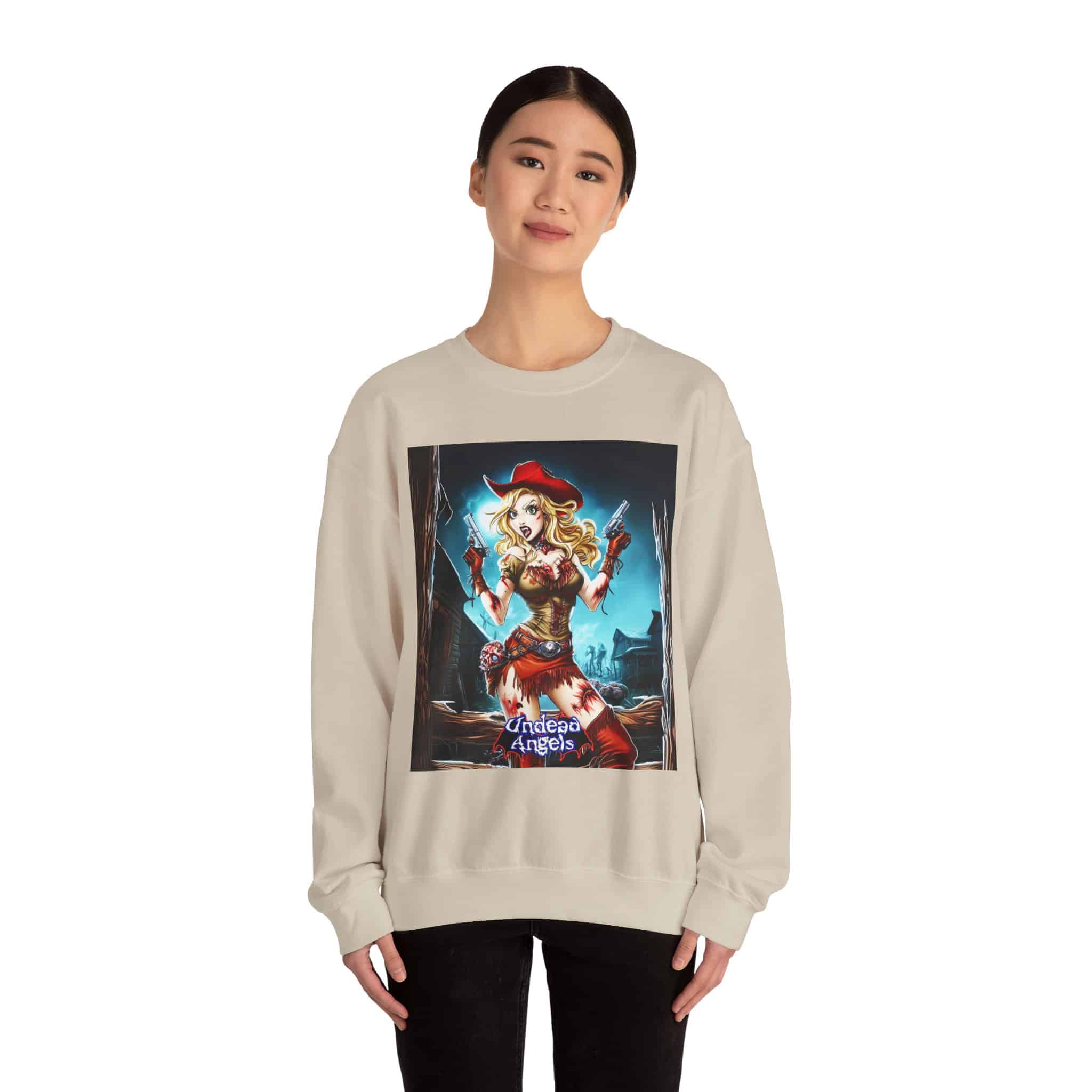 Undead Angels Zombie Cowgirl Cassidy Classic Reborn Style III Unisex Heavy Blend™ Crewneck Sweatshirt - Image 6