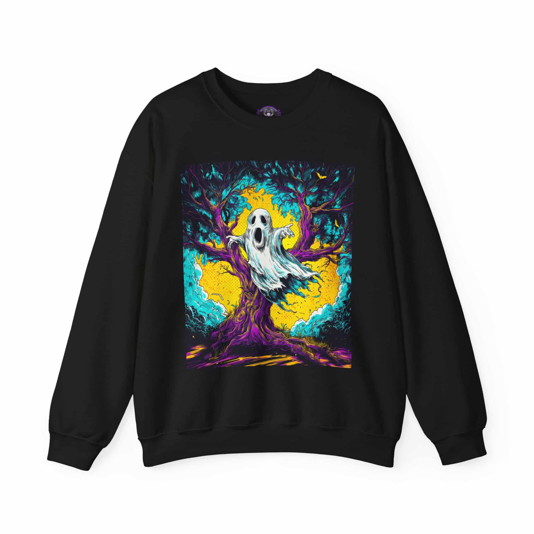 Ghost & Spooky Tree Pop 60’s Art Style Unisex Heavy Blend™ Crewneck Sweatshirt - Image 5
