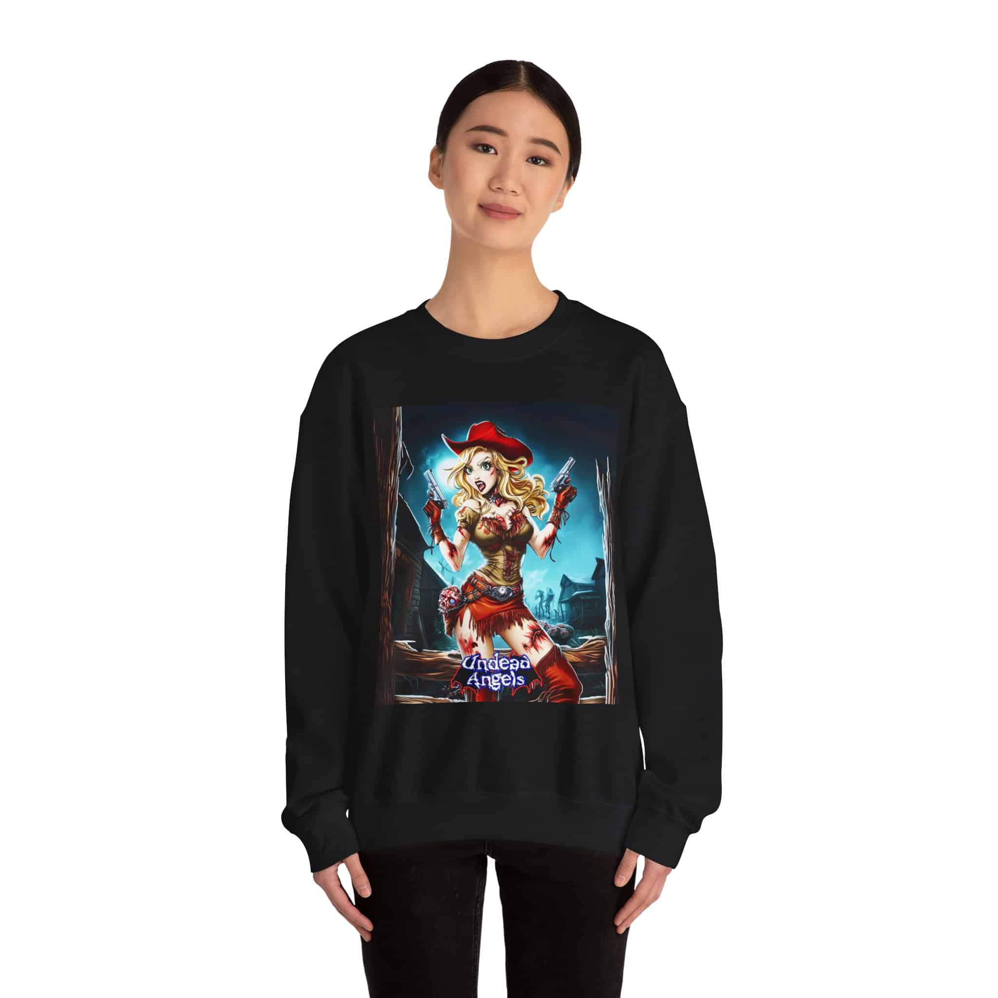 Undead Angels Zombie Cowgirl Cassidy Classic Reborn Style III Unisex Heavy Blend™ Crewneck Sweatshirt - Image 2