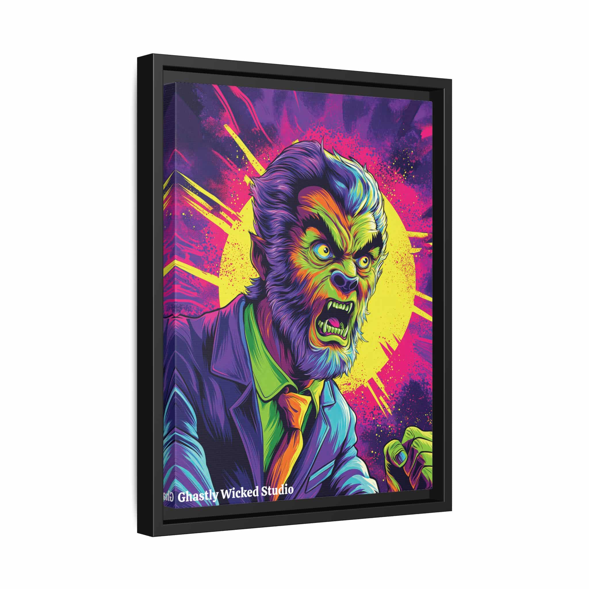 The Wolfman Pop 60’s Art Style Matte Canvas, Black Frame Halloween - Image 2