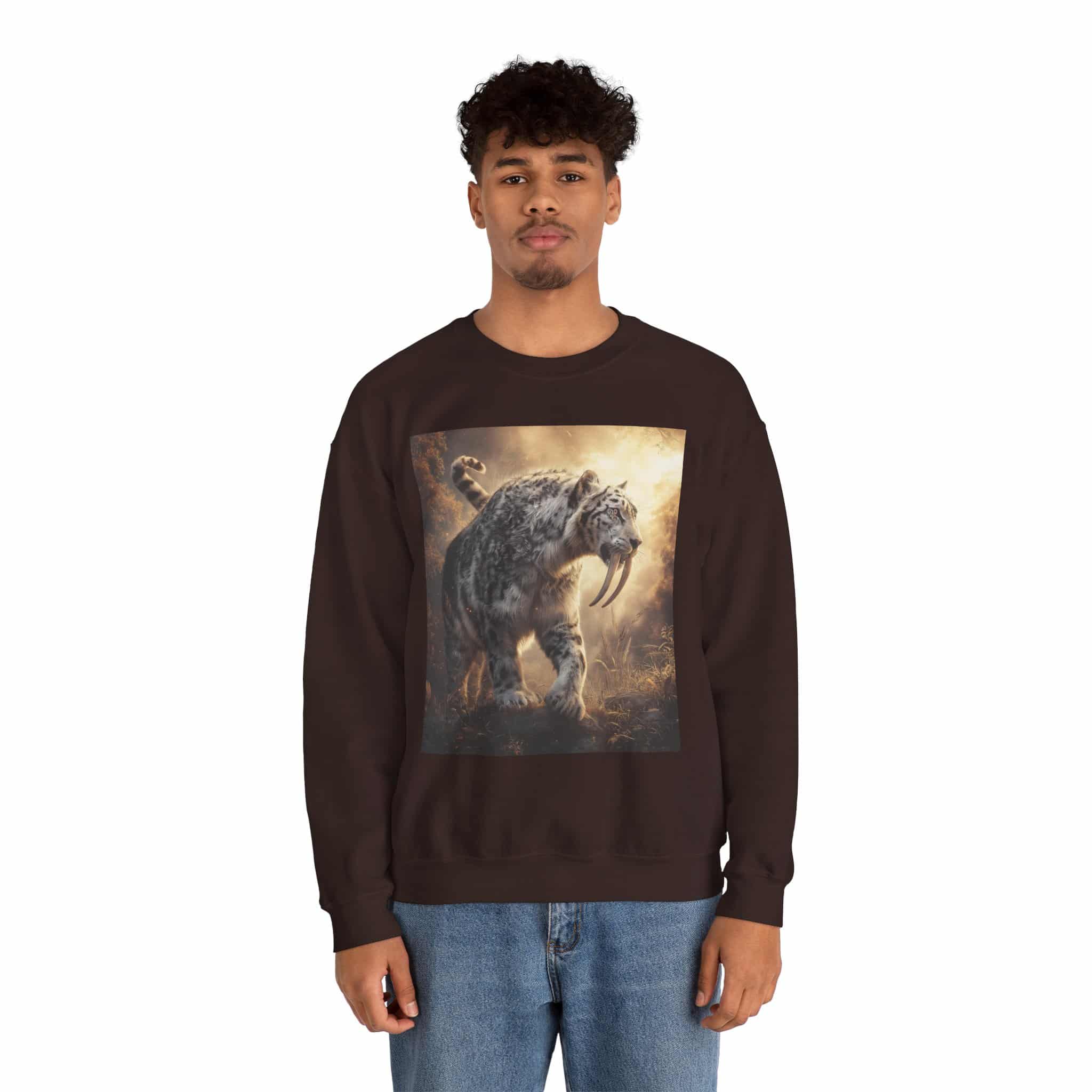 Prehistoric Smilodon aka Sabre-Tooth Tiger VIII Unisex Heavy Blend™ Crewneck Sweatshirt - Image 18