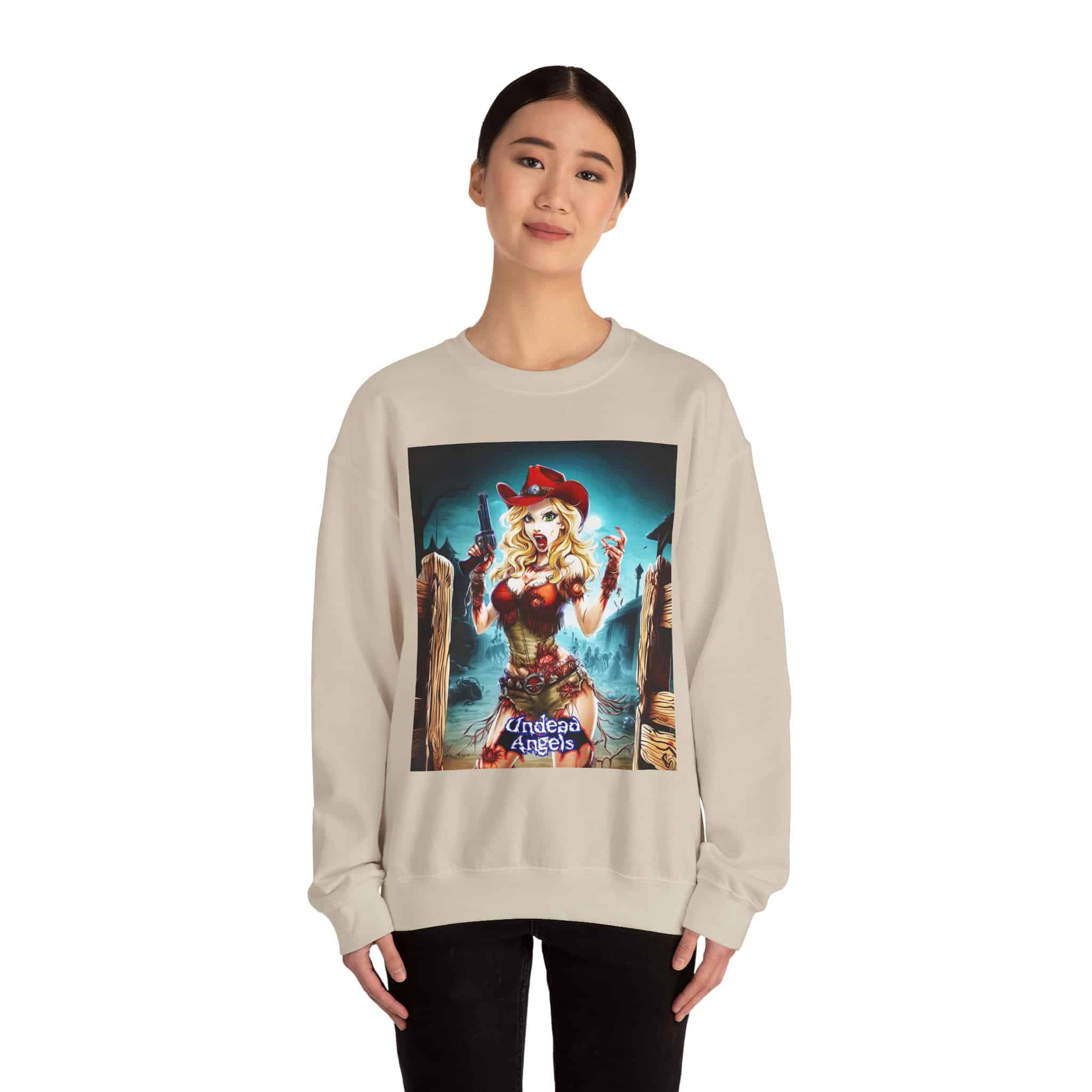 Undead Angels Zombie Cowgirl Cassidy Classic Reborn Style II Unisex Heavy Blend™ Crewneck Sweatshirt - Image 6