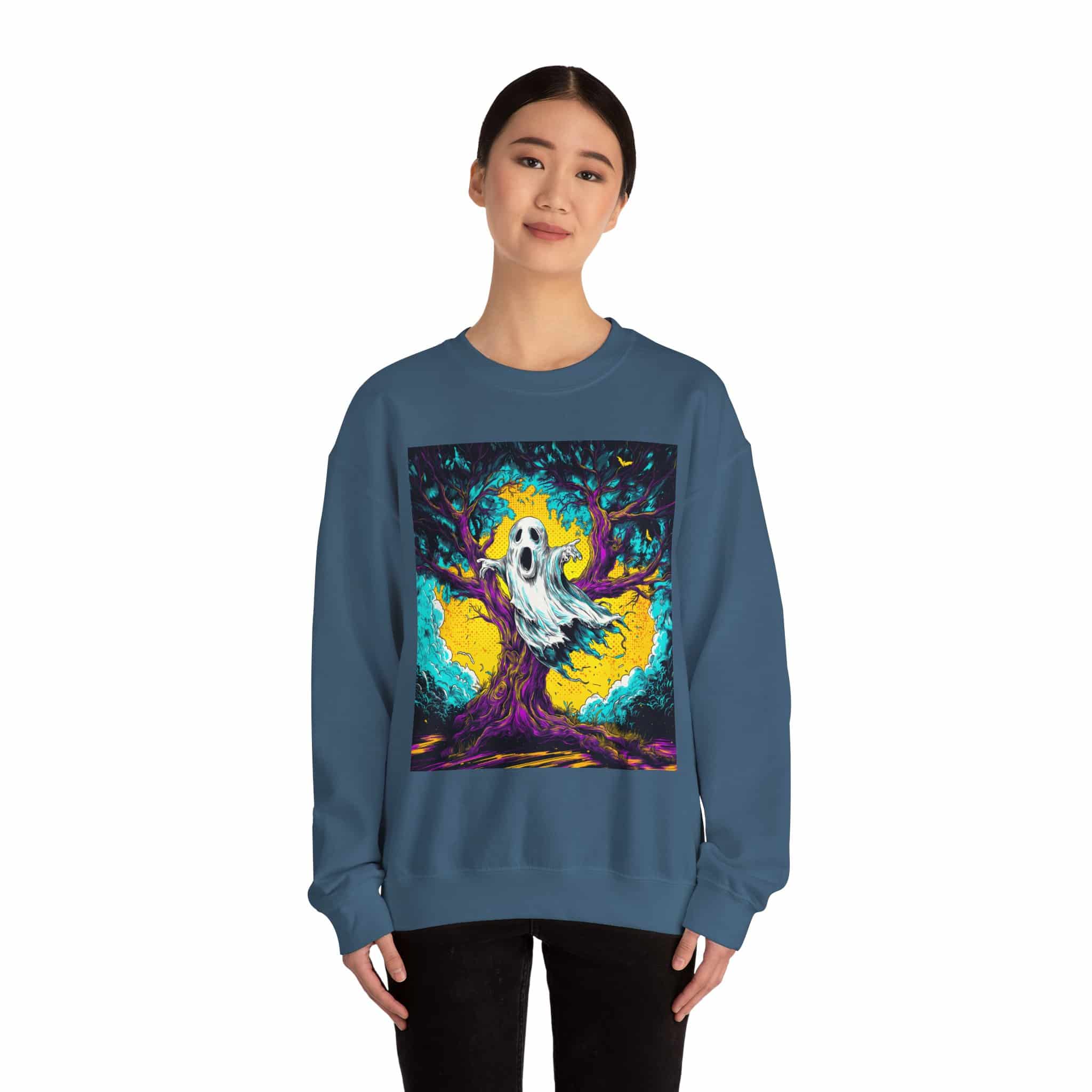 Ghost & Spooky Tree Pop 60’s Art Style Unisex Heavy Blend™ Crewneck Sweatshirt - Image 36