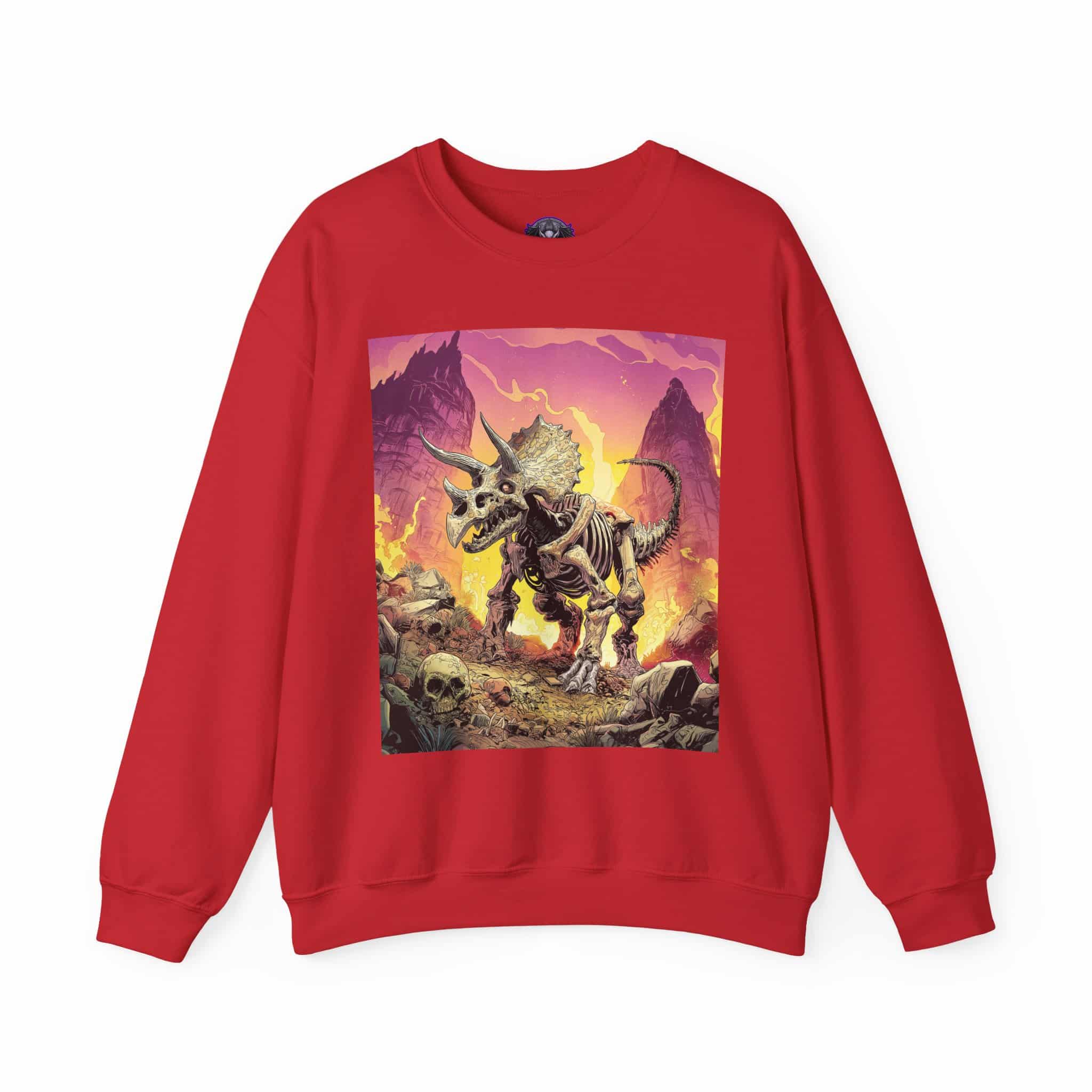 Skeletal Zombie Triceratops In Volcanic Wasteland Unisex Heavy Blend™ Crewneck Sweatshirt - Image 57