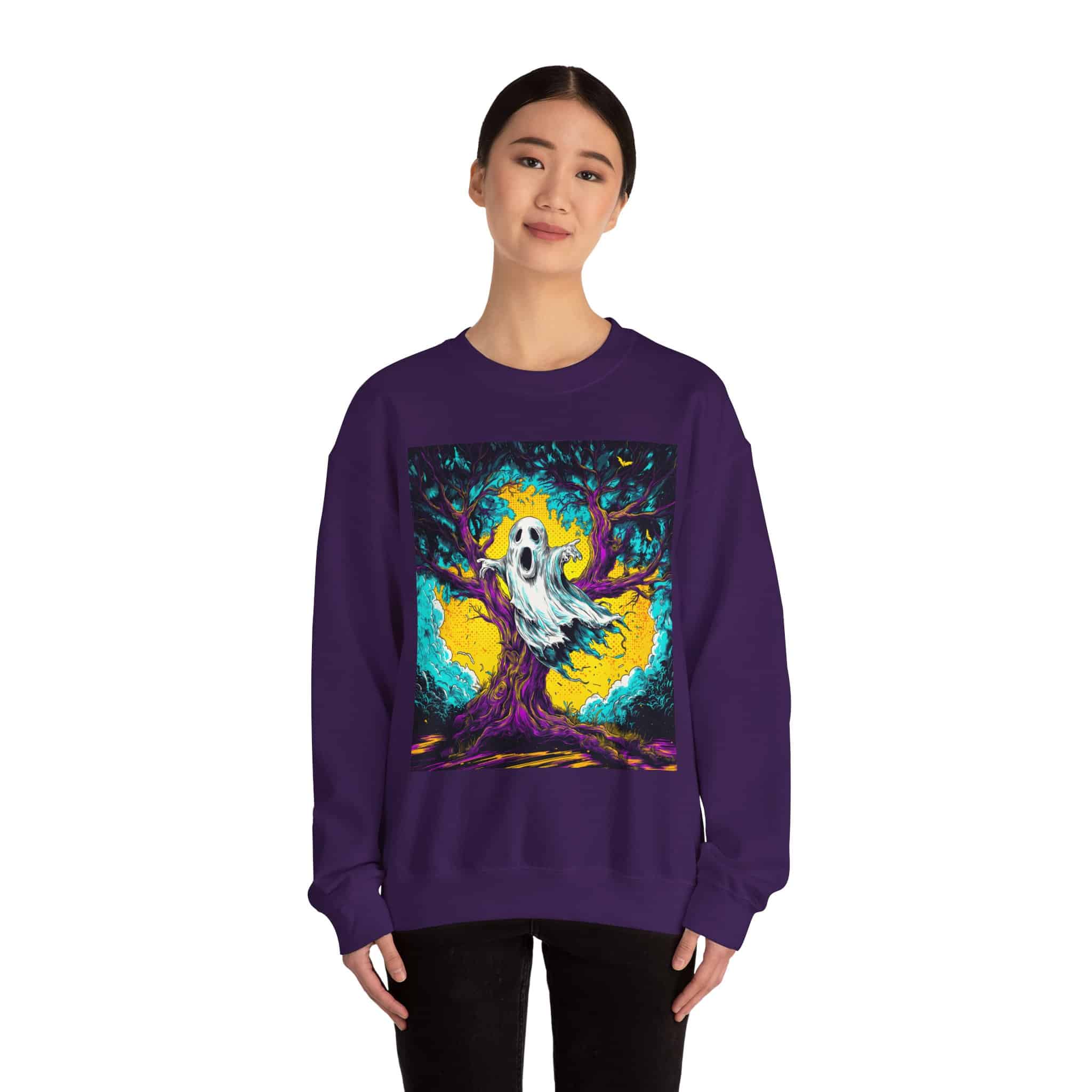 Ghost & Spooky Tree Pop 60’s Art Style Unisex Heavy Blend™ Crewneck Sweatshirt - Image 52