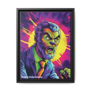The Wolfman Pop 60’s Art Style Matte Canvas, Black Frame Halloween