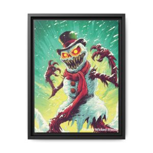 Sadistic Snowman Pop 60’s Art Style Matte Canvas, Black Frame Halloween