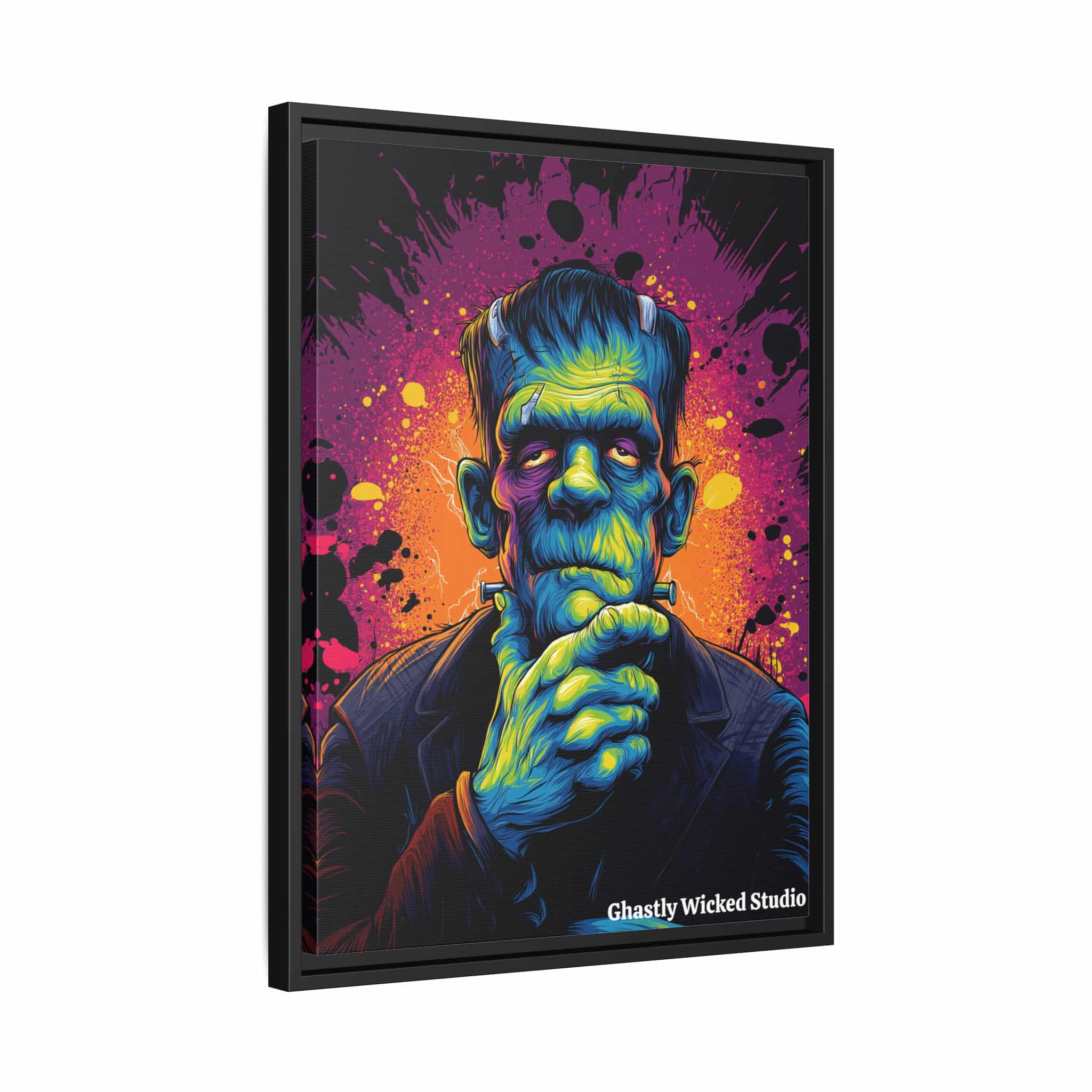 Frankenstein II Pop 60’s Art Style Matte Canvas, Black Frame Halloween - Image 8