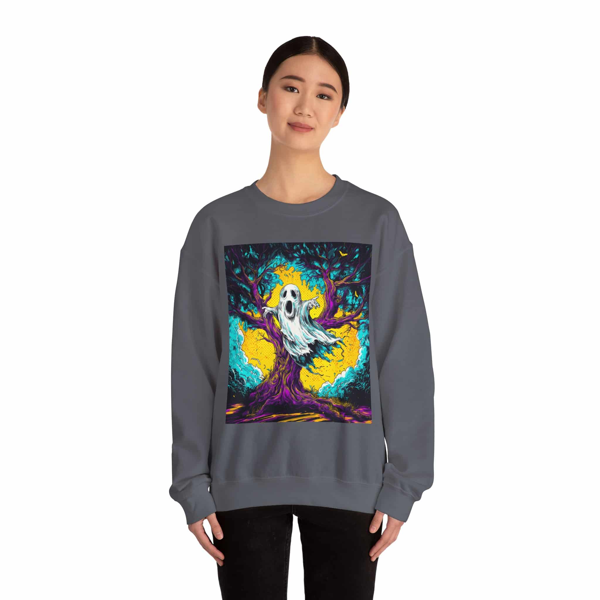 Ghost & Spooky Tree Pop 60’s Art Style Unisex Heavy Blend™ Crewneck Sweatshirt - Image 44