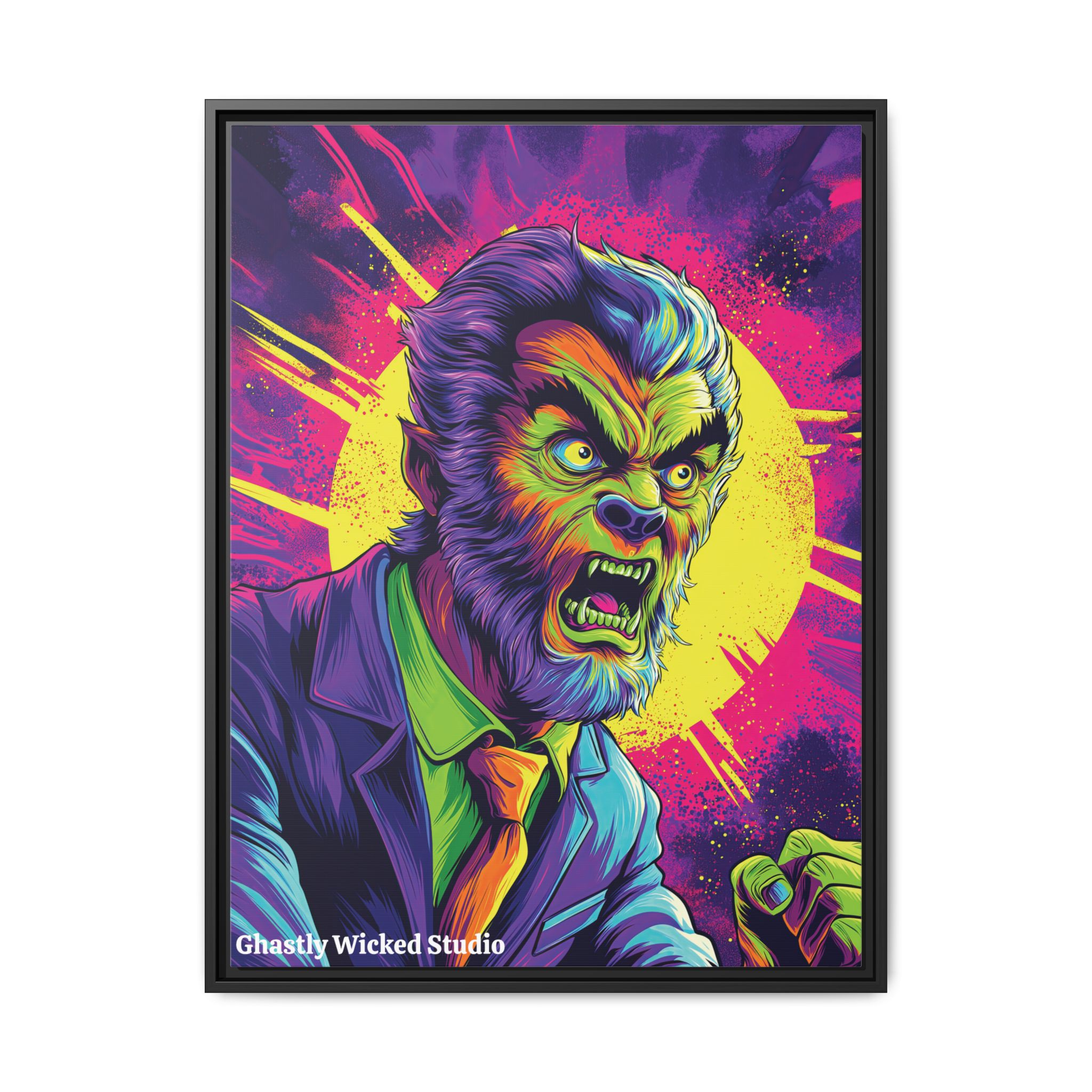 The Wolfman Pop 60’s Art Style Matte Canvas, Black Frame Halloween - Image 10