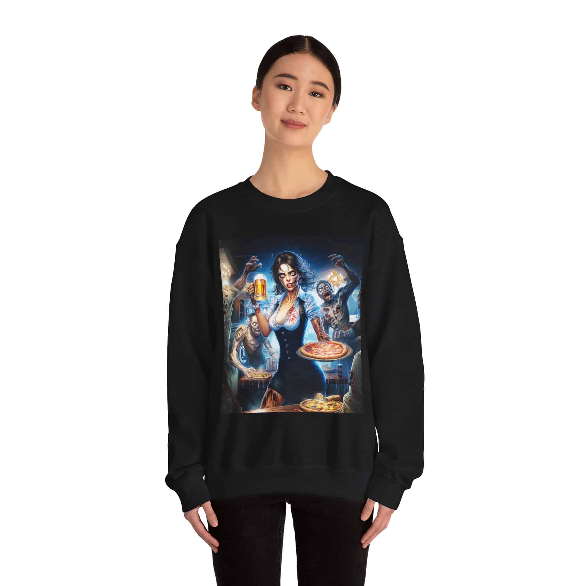 Zombies In Everyday Life Waitress 2025-03 Unisex Heavy Blend™ Crewneck Sweatshirt - Image 4