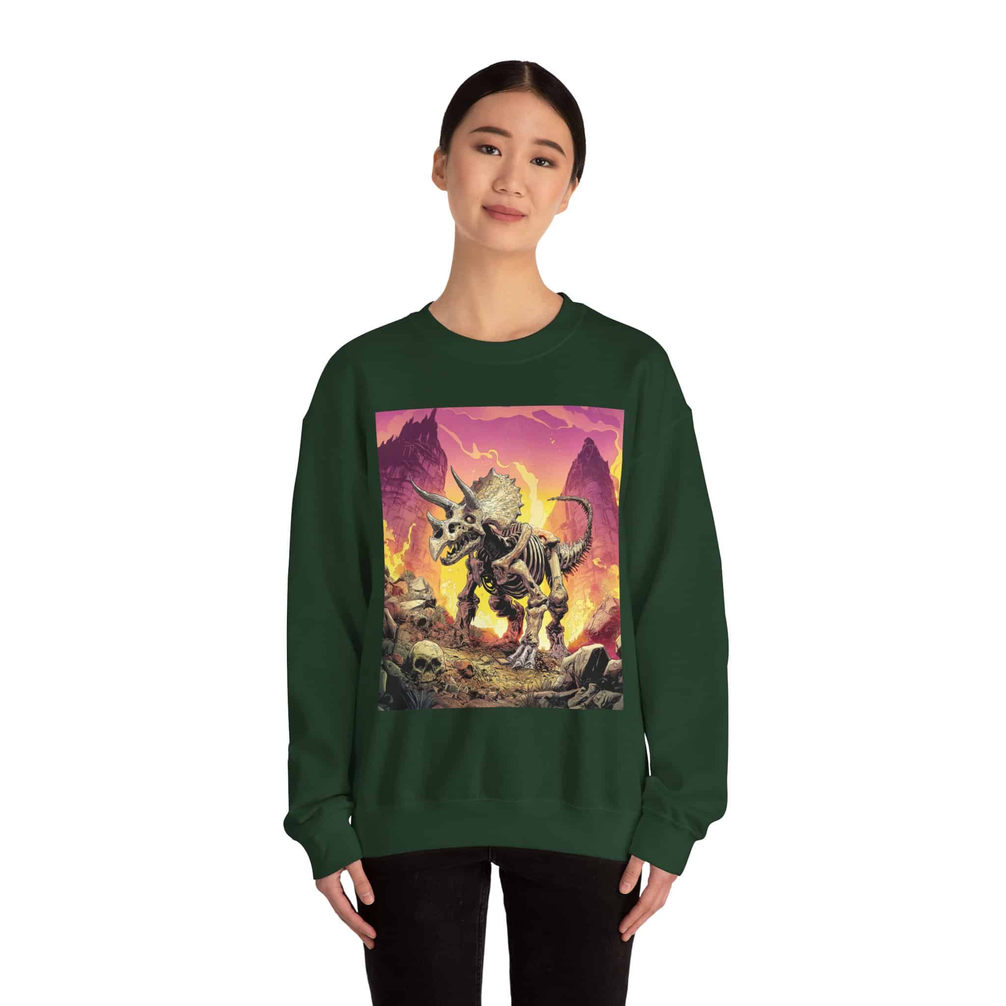 Skeletal Zombie Triceratops In Volcanic Wasteland Unisex Heavy Blend™ Crewneck Sweatshirt - Image 14