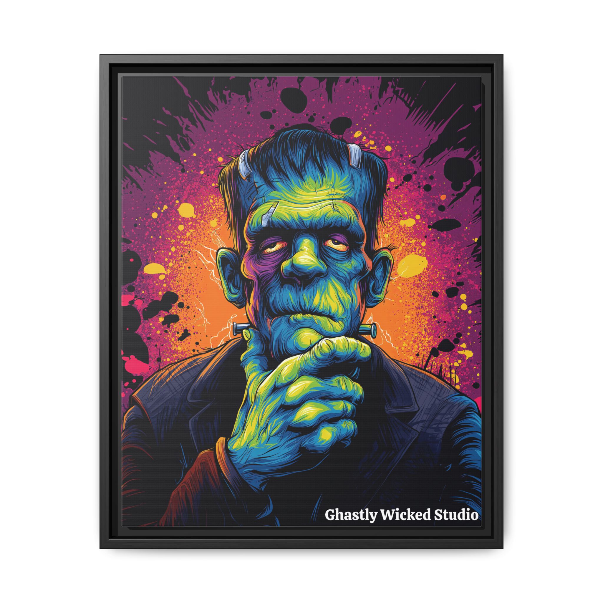 Frankenstein II Pop 60’s Art Style Matte Canvas, Black Frame Halloween - Image 4