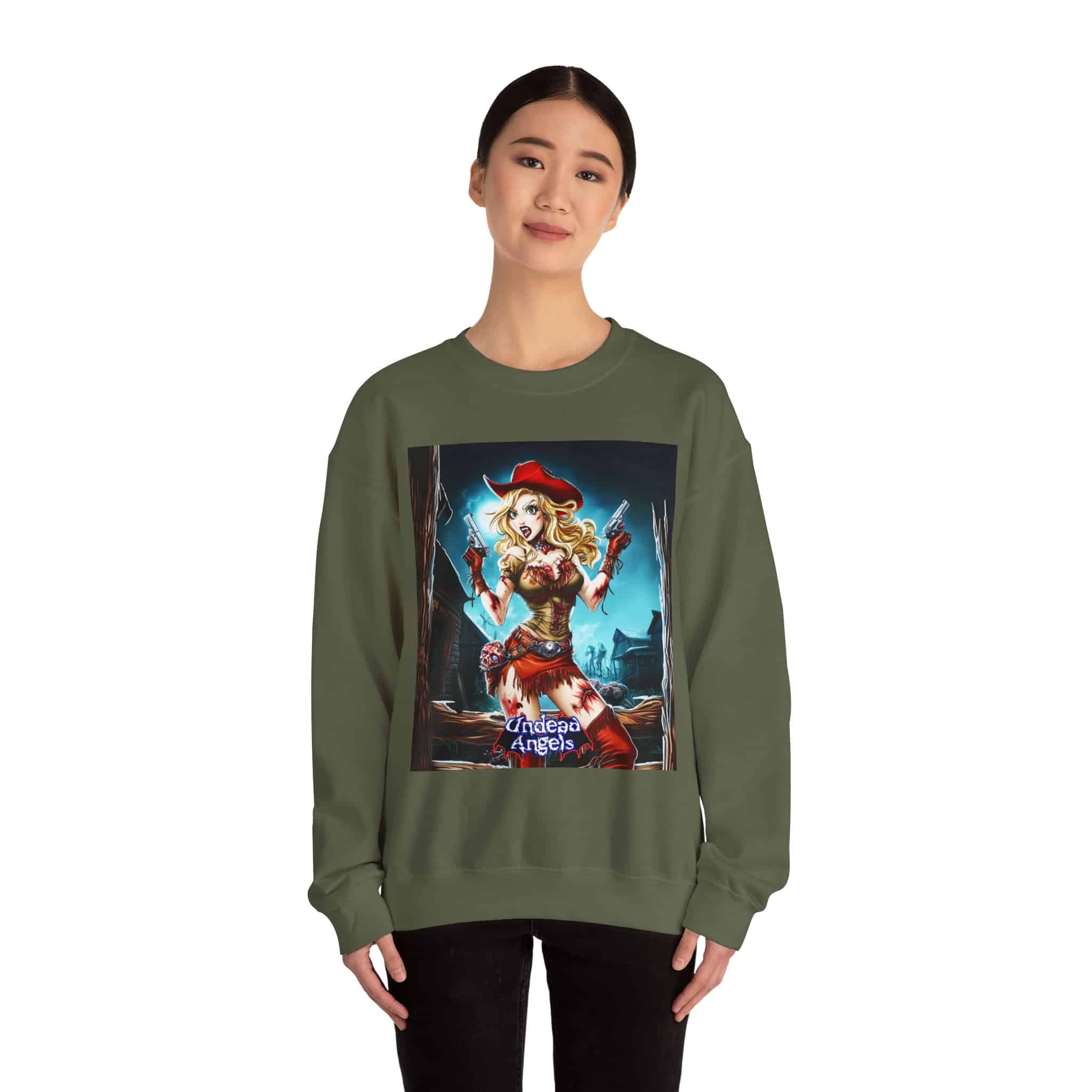 Undead Angels Zombie Cowgirl Cassidy Classic Reborn Style III Unisex Heavy Blend™ Crewneck Sweatshirt - Image 10