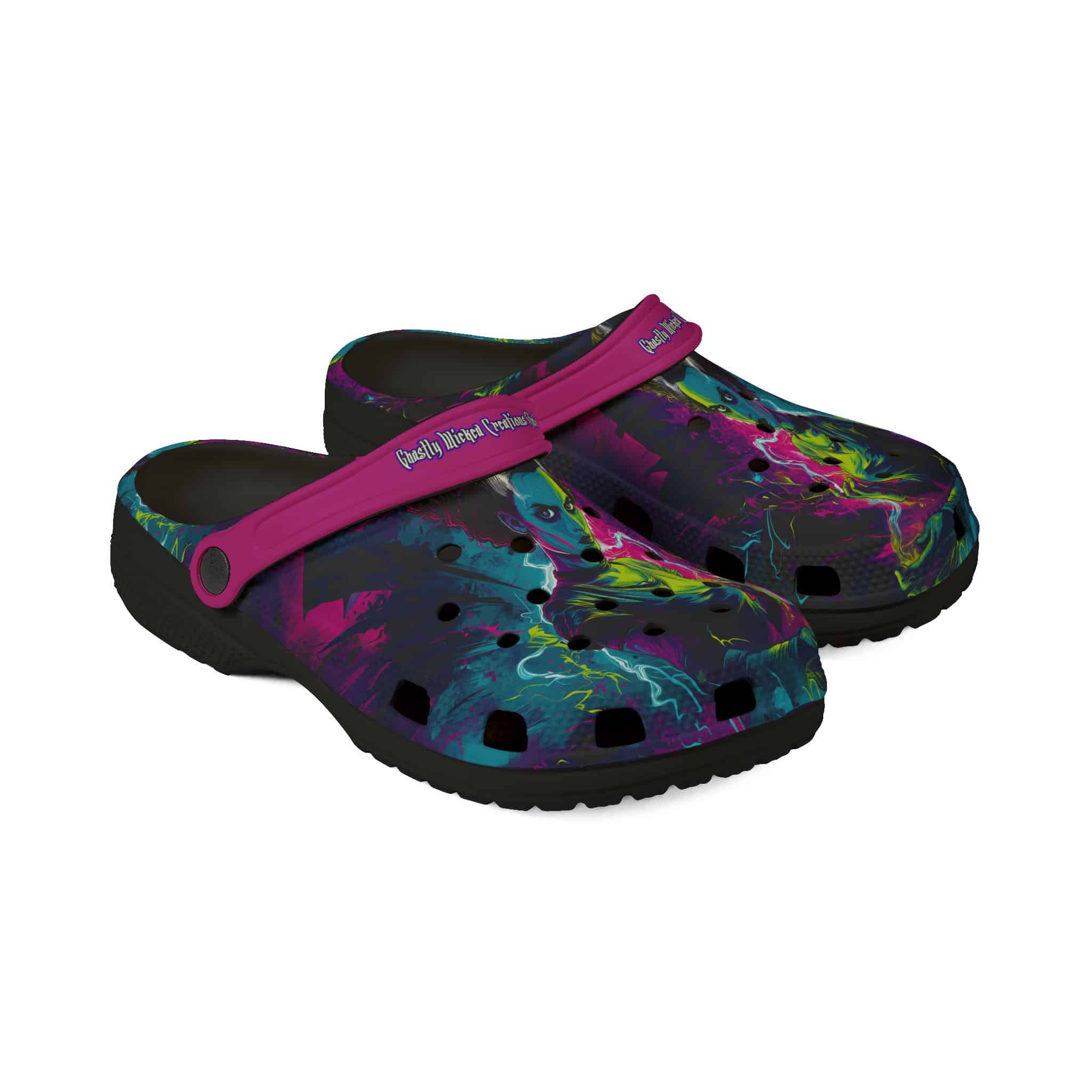 Bride Of Frankenstein Pop 60's Art Style Clog Style Shoes Pink Straps - Image 3