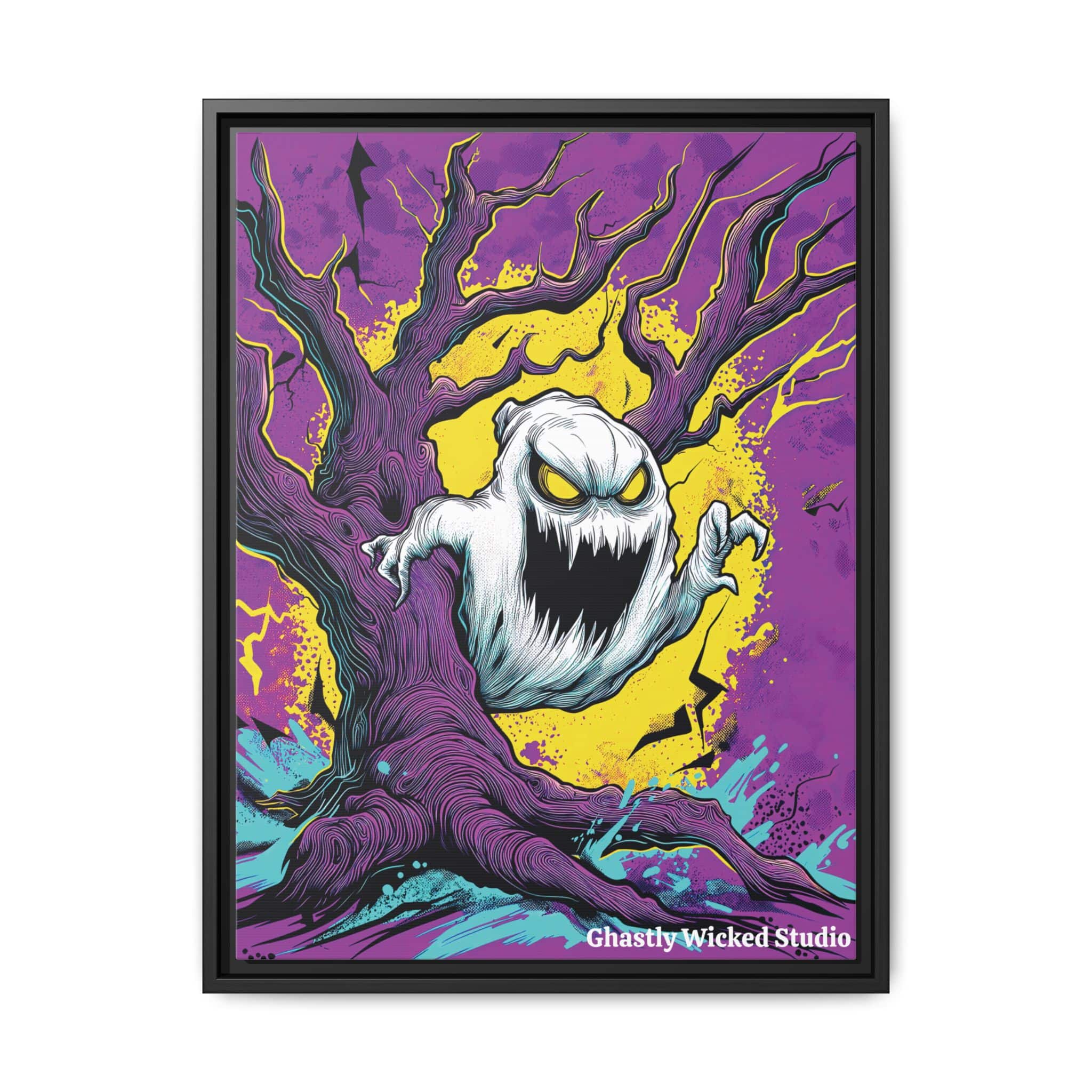 Ghost & Spooky Tree II Pop 60’s Art Style Matte Canvas, Black Frame Halloween - Image 7