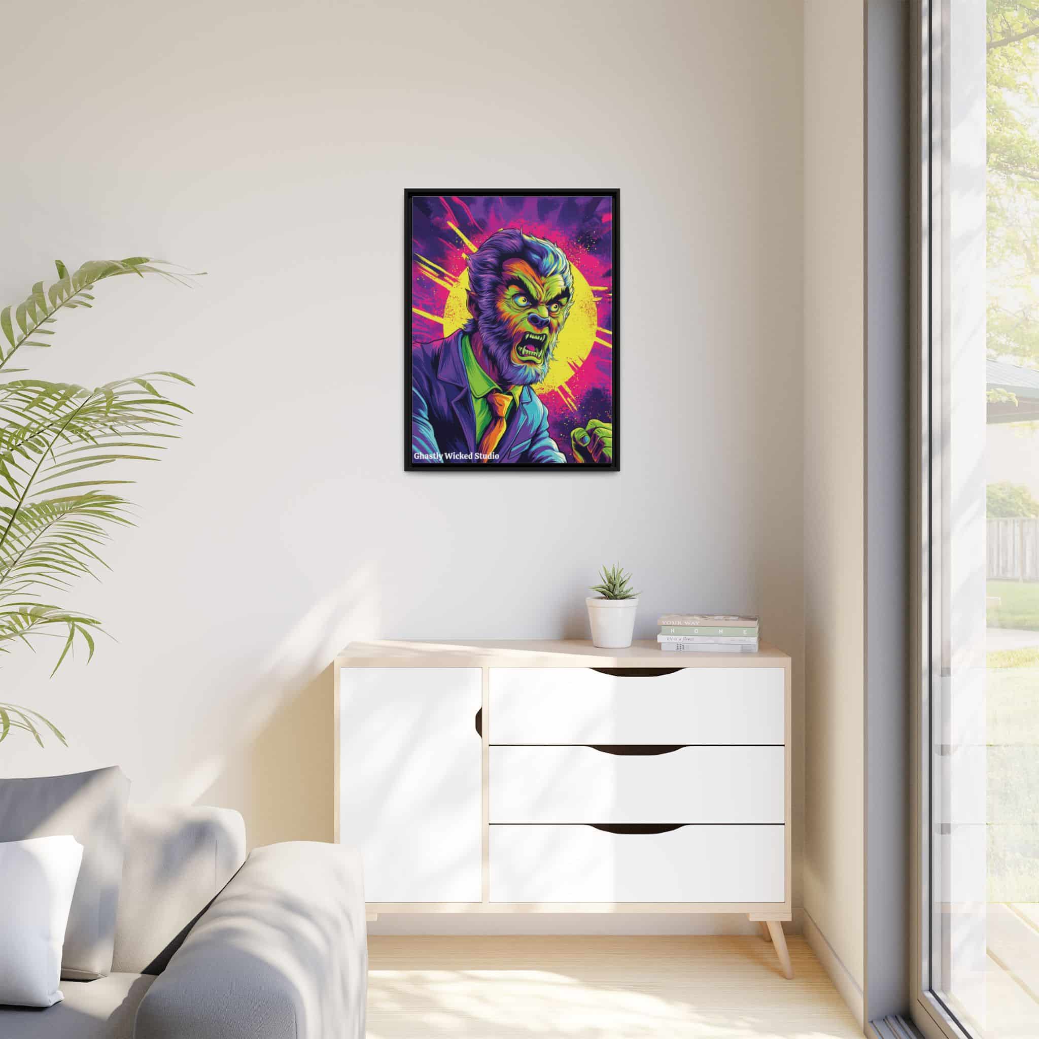 The Wolfman Pop 60’s Art Style Matte Canvas, Black Frame Halloween - Image 12