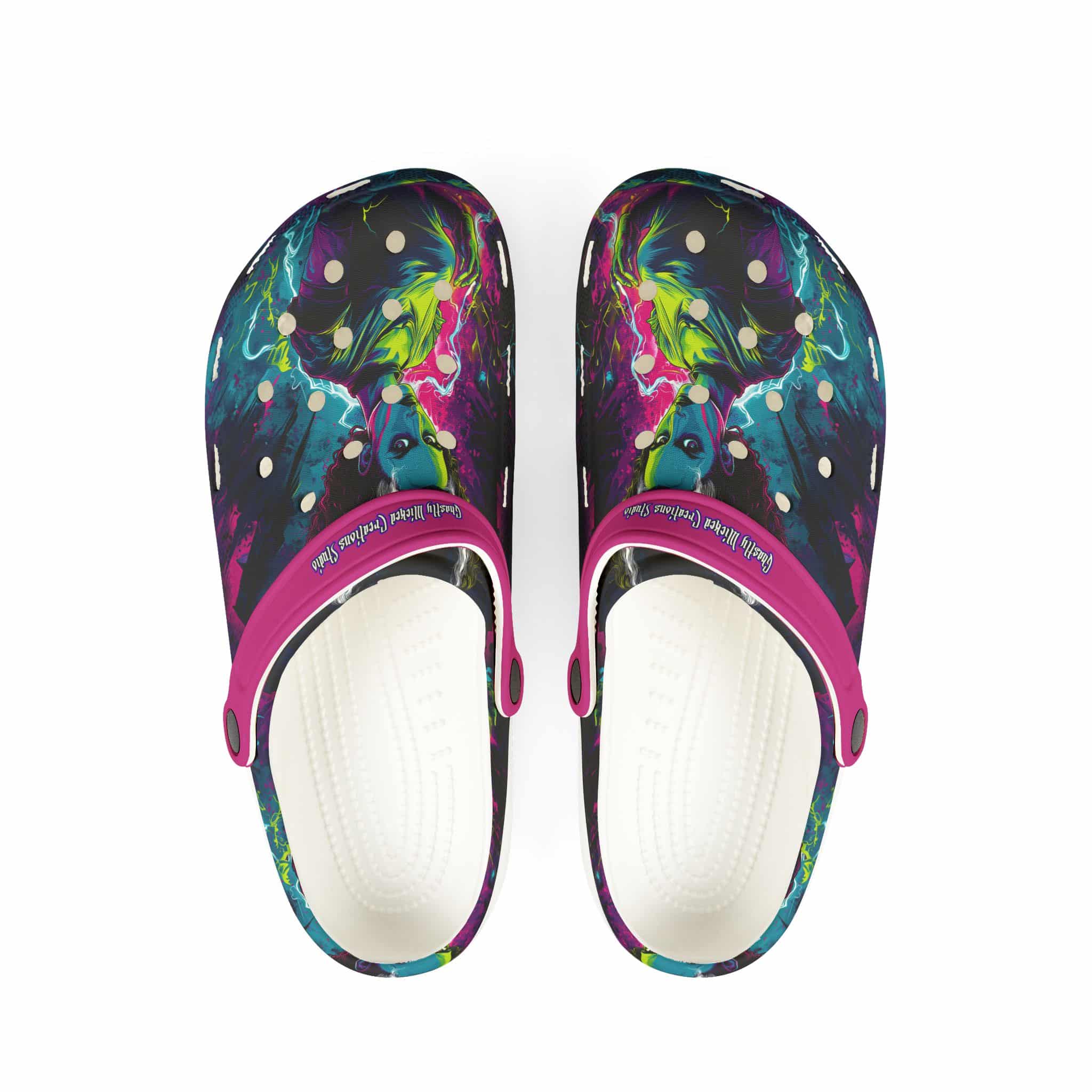 Bride Of Frankenstein Pop 60's Art Style Clog Style Shoes Pink Straps - Image 10