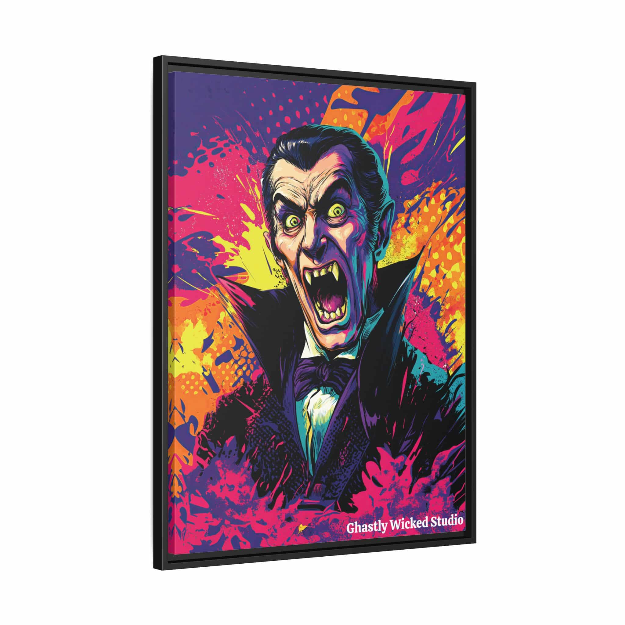 Dracula Pop 60’s Art Style Matte Canvas, Black Frame Halloween - Image 11
