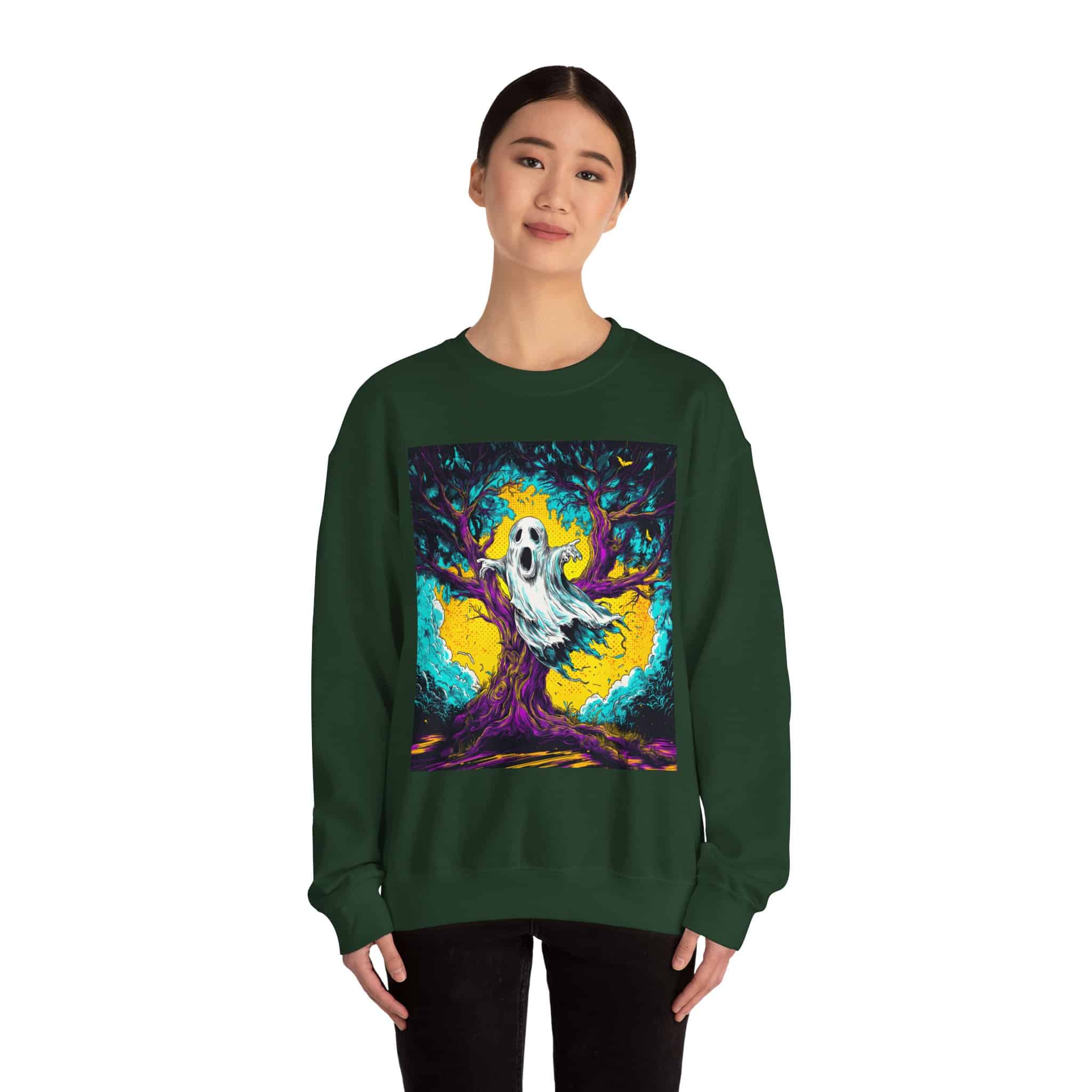 Ghost & Spooky Tree Pop 60’s Art Style Unisex Heavy Blend™ Crewneck Sweatshirt - Image 28