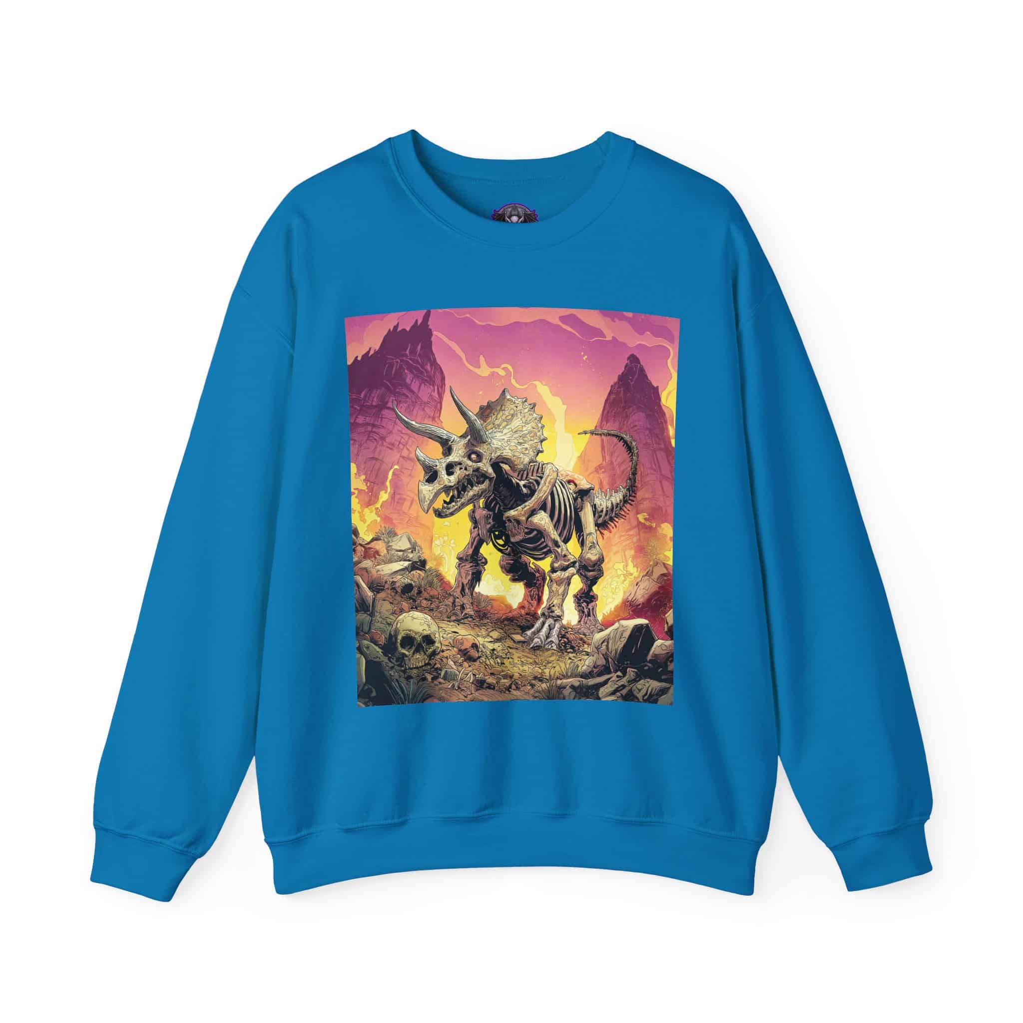Skeletal Zombie Triceratops In Volcanic Wasteland Unisex Heavy Blend™ Crewneck Sweatshirt - Image 41