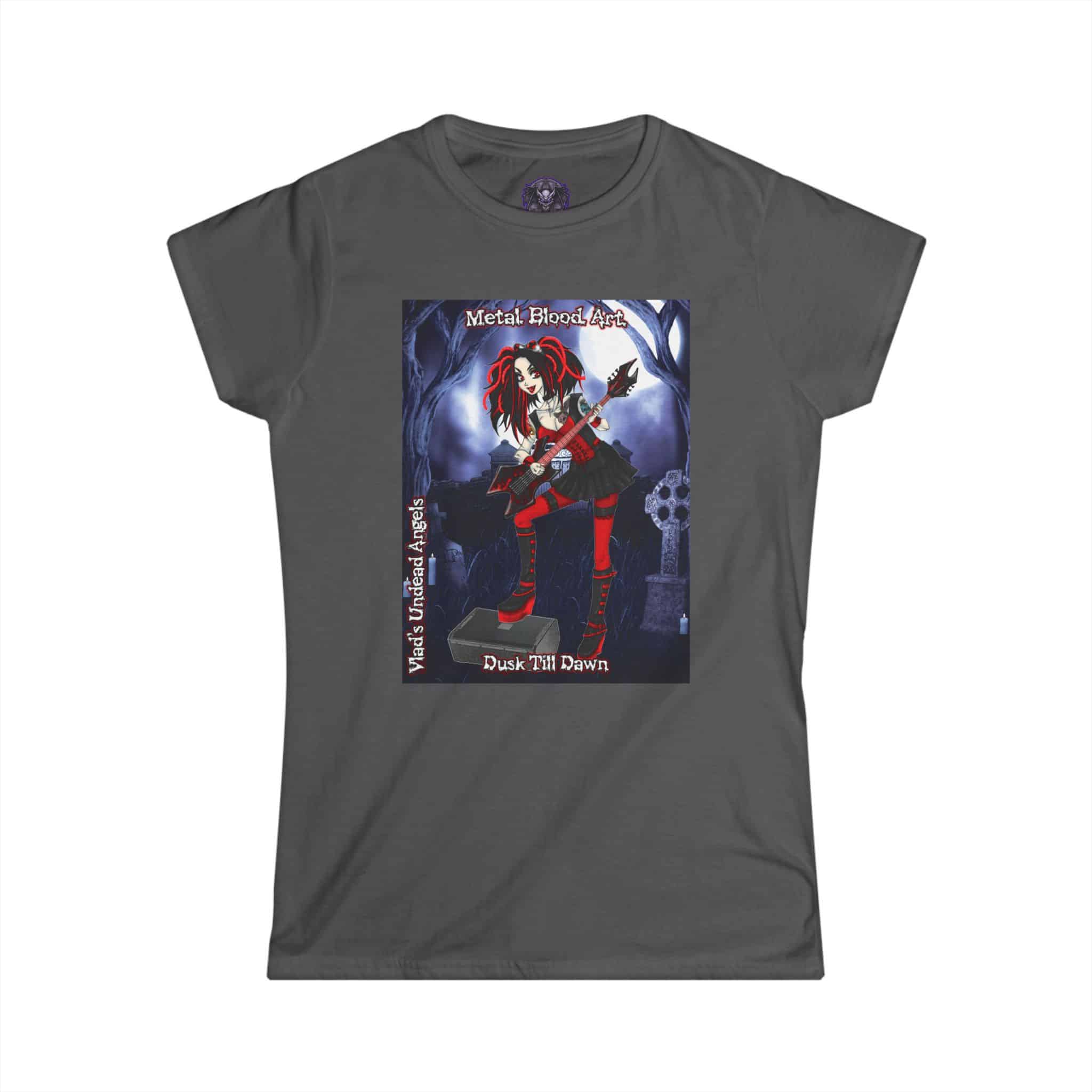 Crimson Undead Angel Guitarist - Classic Art w/Text Re-Issue Women's Softstyle Tee - Image 37