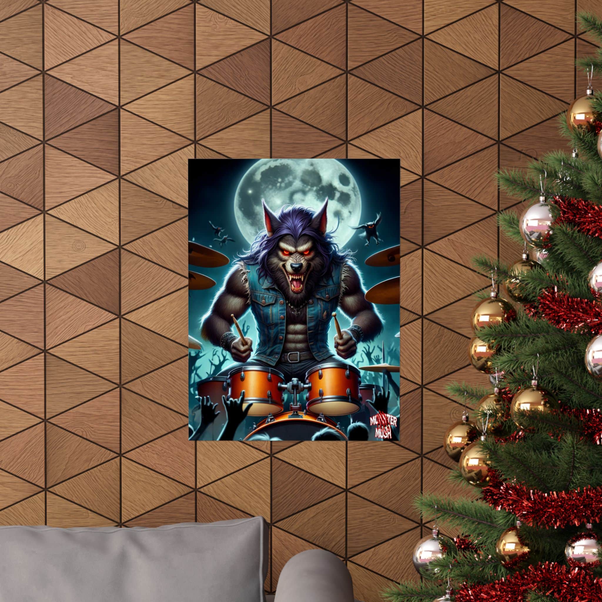 Monster Mosh 2024 Tour Wolfie On Drums MM-D004 Matte Vertical Posters - Image 4