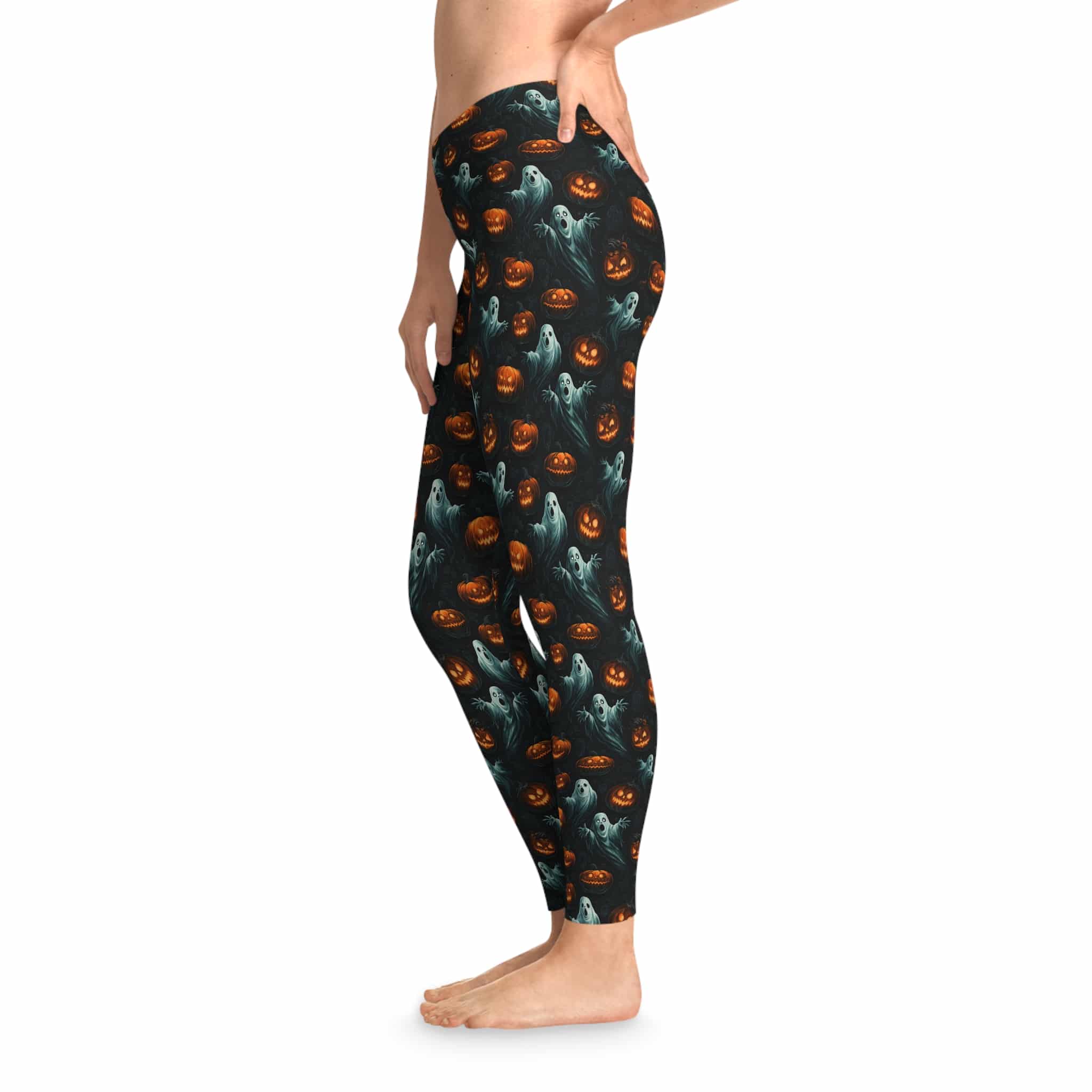 Ghosts & Pumpkins Pattern 3 Stretchy Leggings, Comfortable Fitness Wear