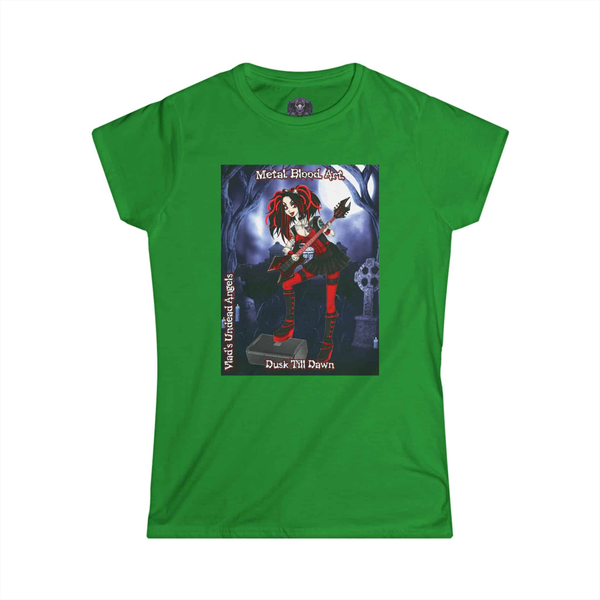 Crimson Undead Angel Guitarist - Classic Art w/Text Re-Issue Women's Softstyle Tee - Image 28