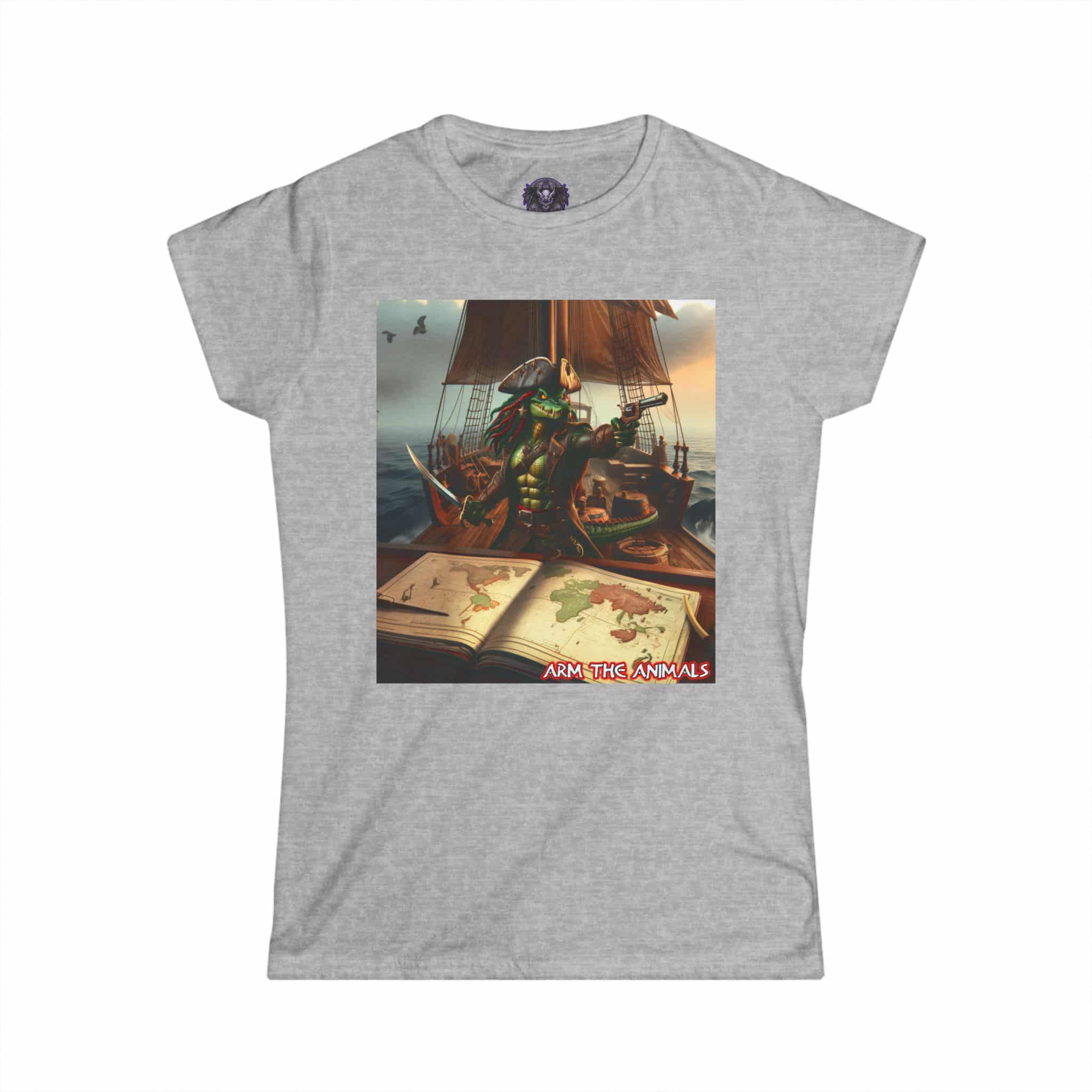 Arm The Animals: Pirate Gator Navigating #AA-D-PG002b Women's Softstyle Tee