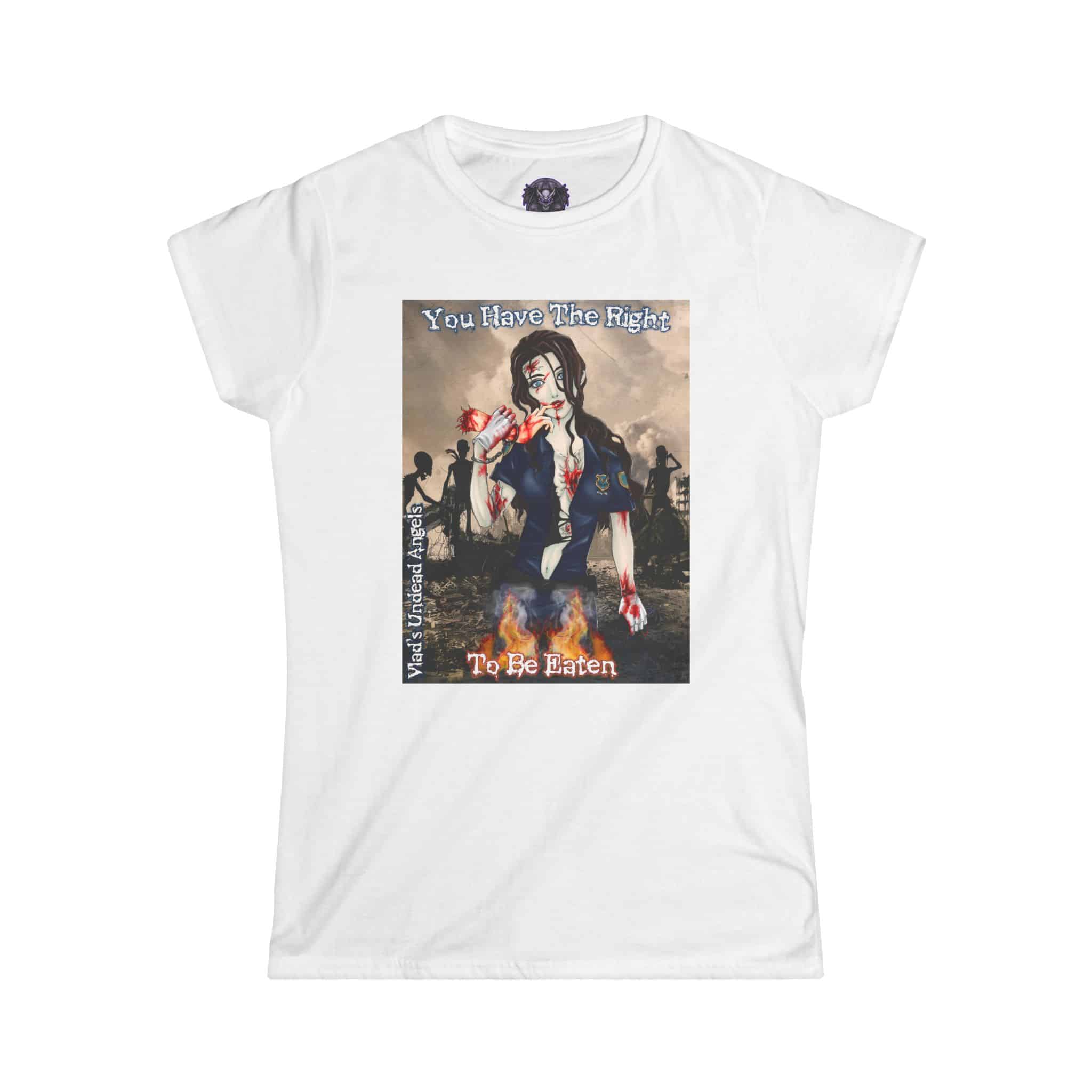 Terri Undead Angel Zombie Police Officer - Classic Art w/Text Re-Issue Women's Softstyle Tee - Image 19