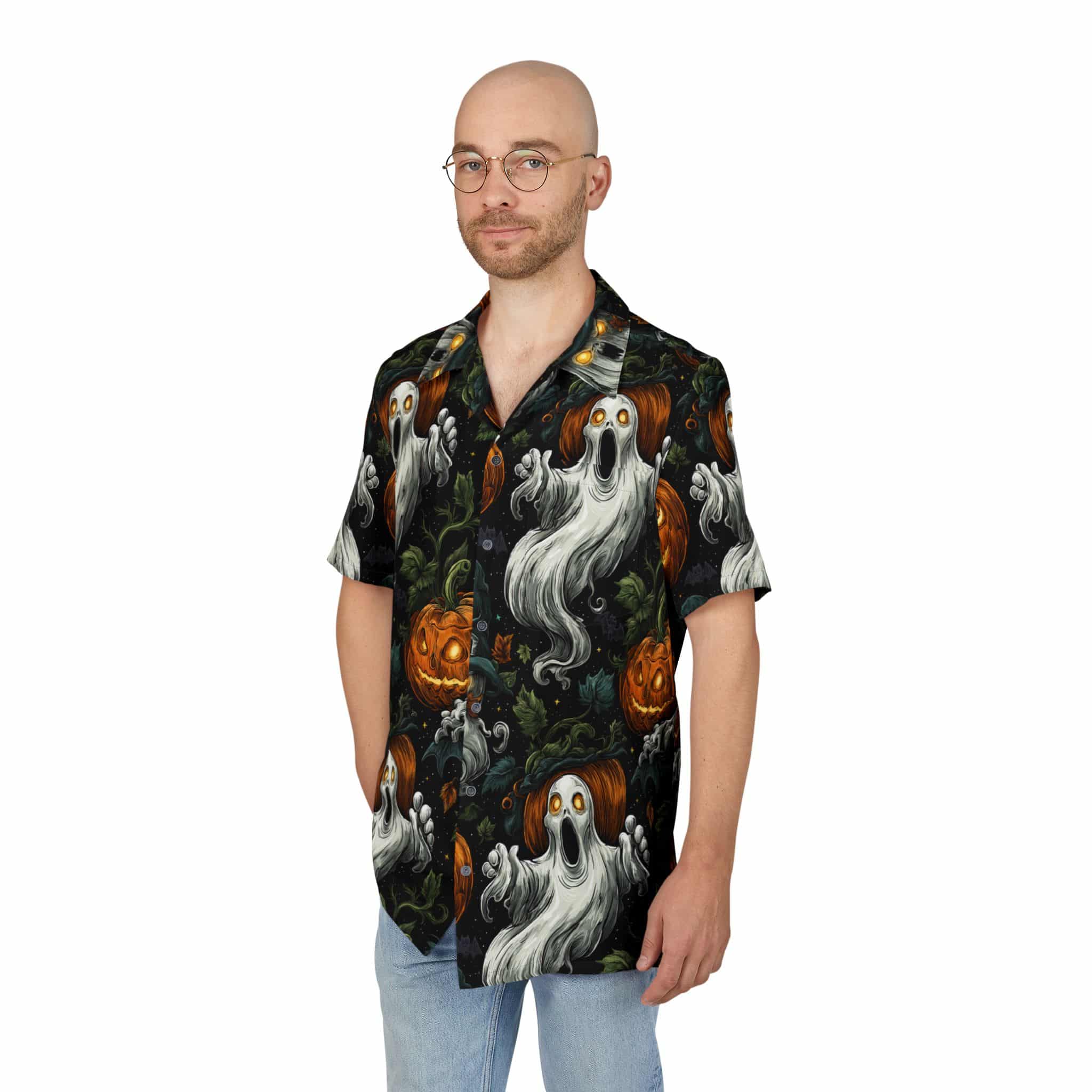 Hawaiian Shirt Ghosts & Pumpkins Pattern 1 - Image 3