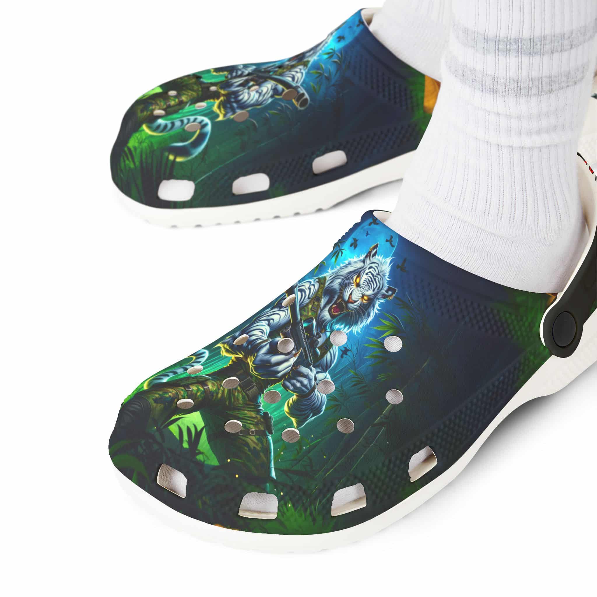 Clog Shoes - Arm The Animals: Commando Tiger #AA-D-WT003 Design - Image 16