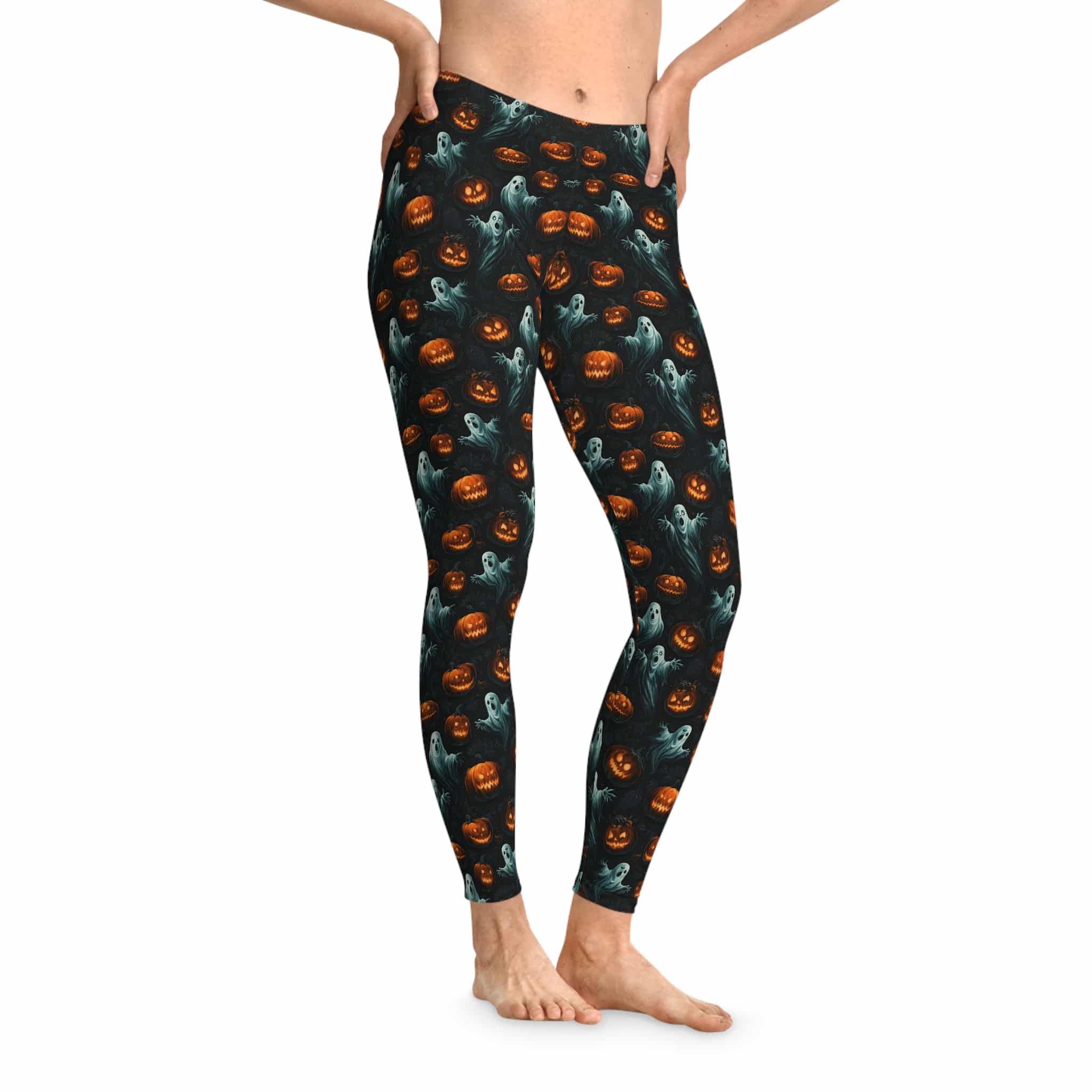 Ghosts & Pumpkins Pattern 3 Stretchy Leggings, Comfortable Fitness Wear - Image 4