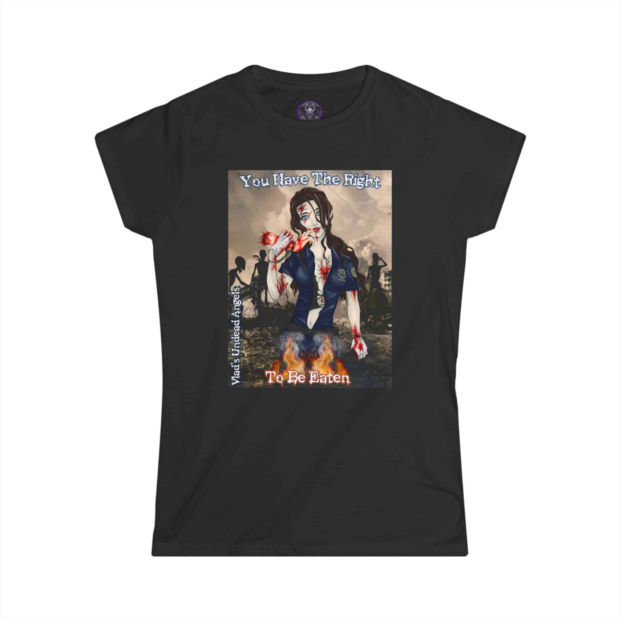Terri Undead Angel Zombie Police Officer - Classic Art w/Text Re-Issue Women's Softstyle Tee - Image 4