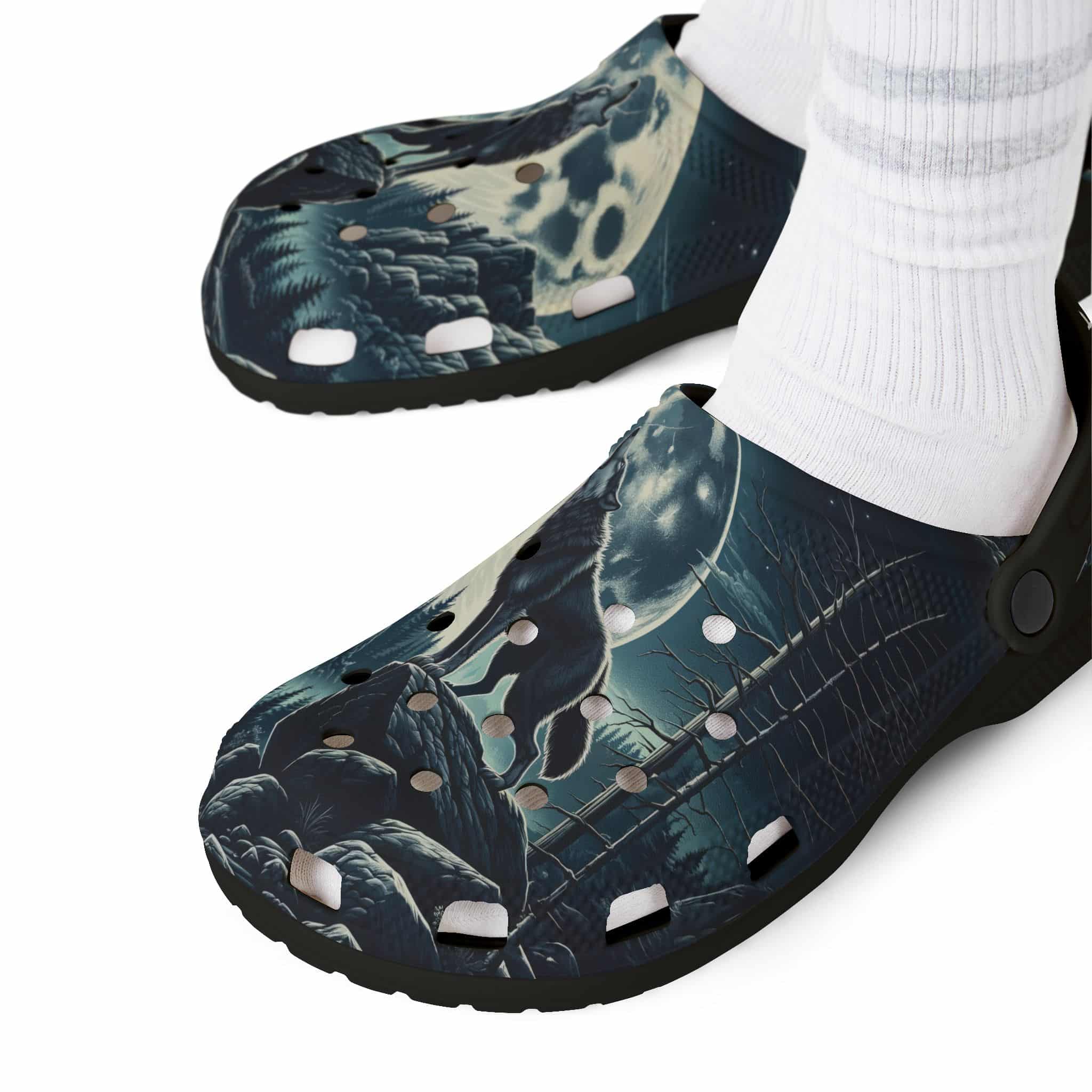 Wolf Howling WD-D001 By Wyldesigns - Clog Shoes