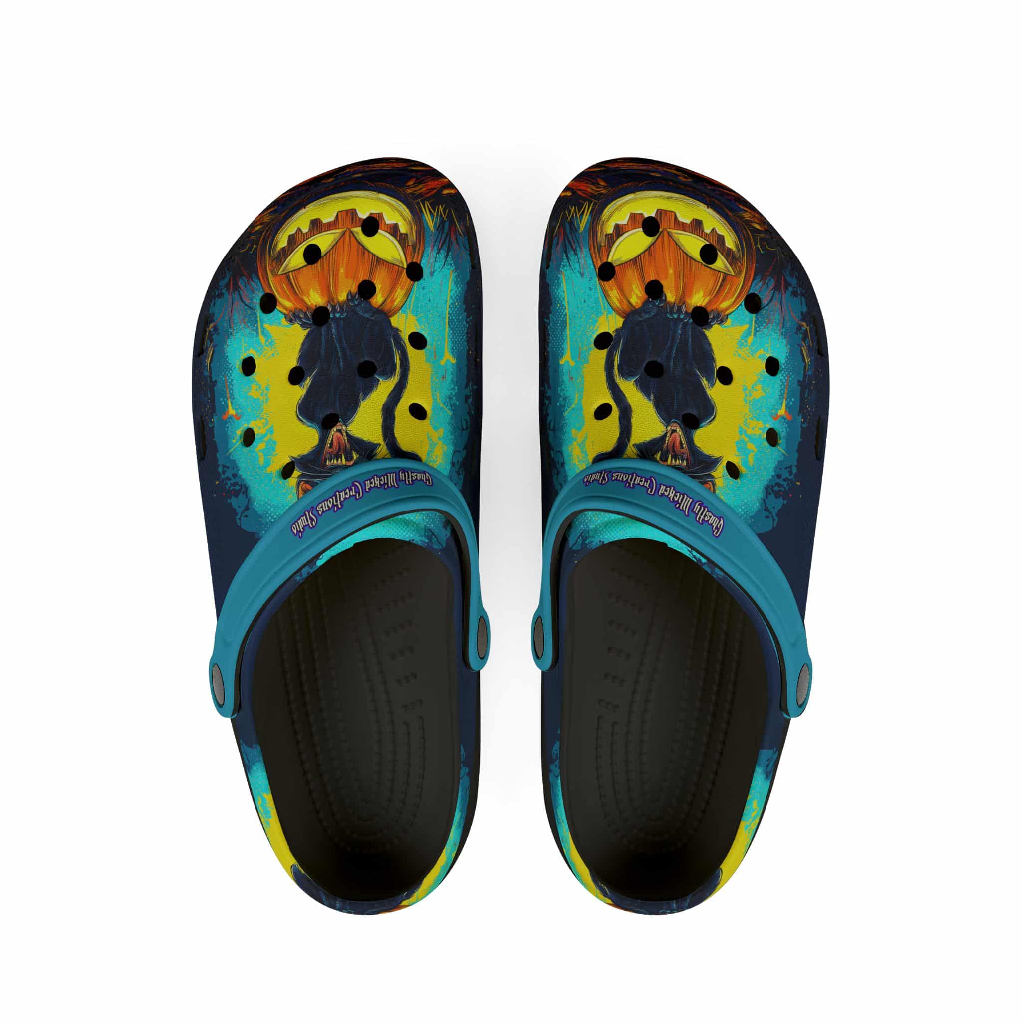 Black Cat On Jack O’ Lantern Pop 60's Art Style Clog Style Shoes - Image 2