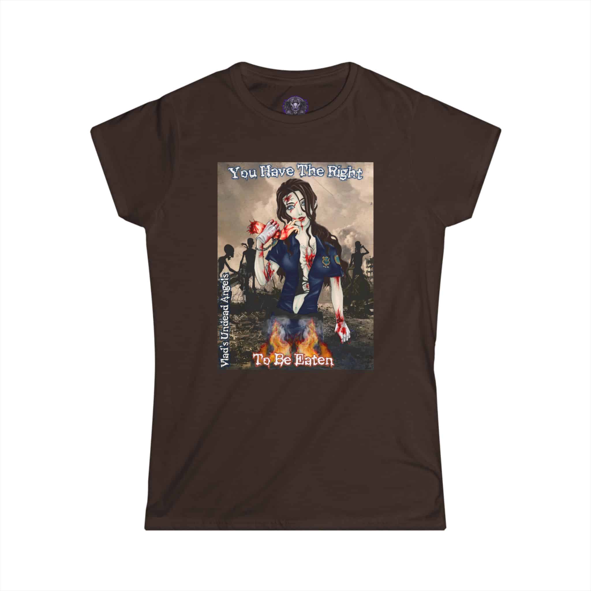 Terri Undead Angel Zombie Police Officer - Classic Art w/Text Re-Issue Women's Softstyle Tee - Image 7