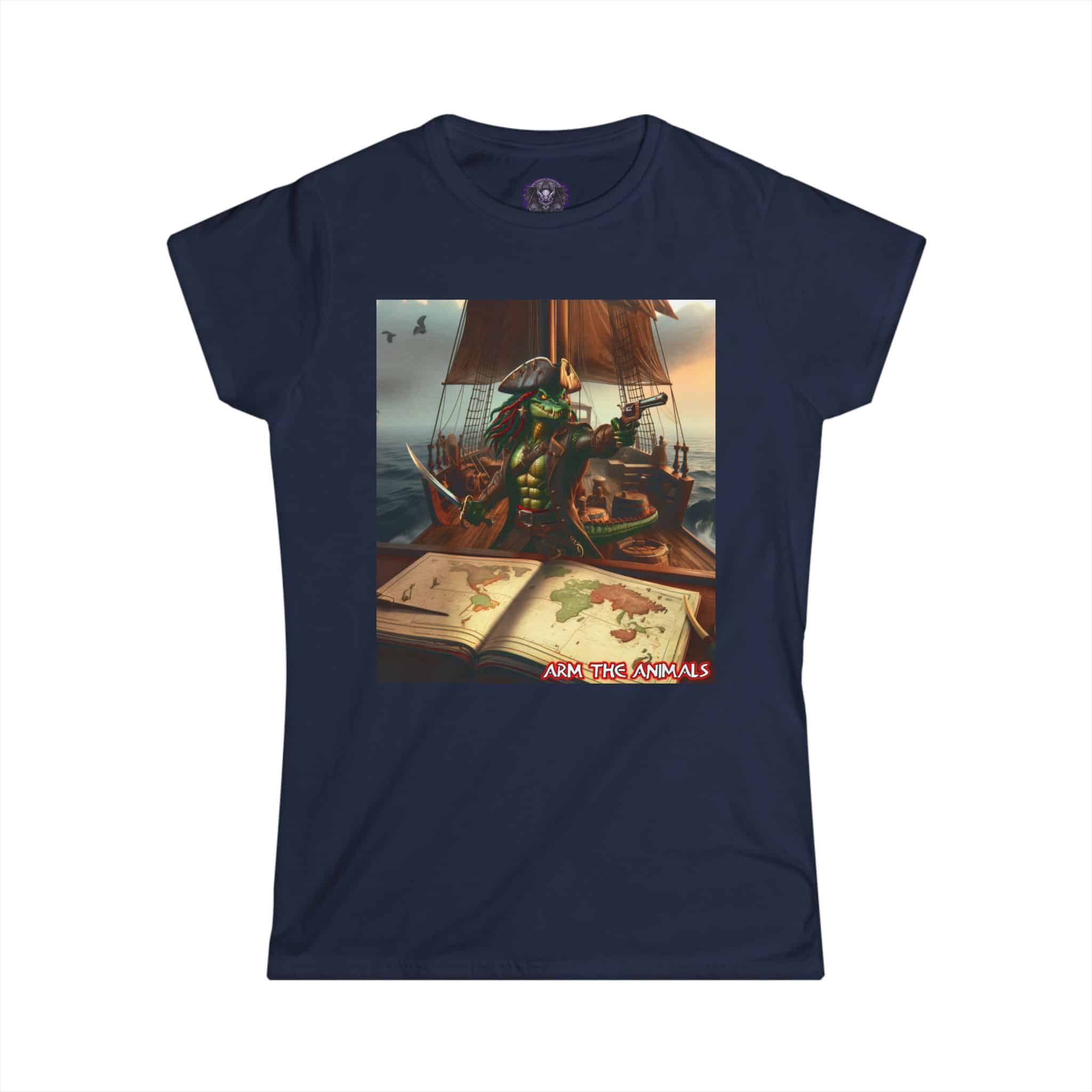 Arm The Animals: Pirate Gator Navigating #AA-D-PG002b Women's Softstyle Tee - Image 31