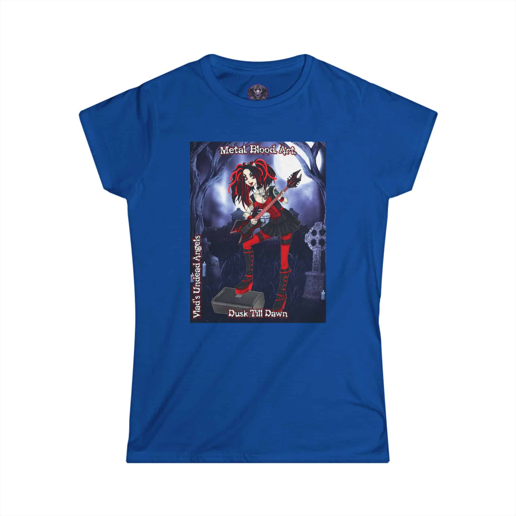 Crimson Undead Angel Guitarist - Classic Art w/Text Re-Issue Women's Softstyle Tee - Image 10