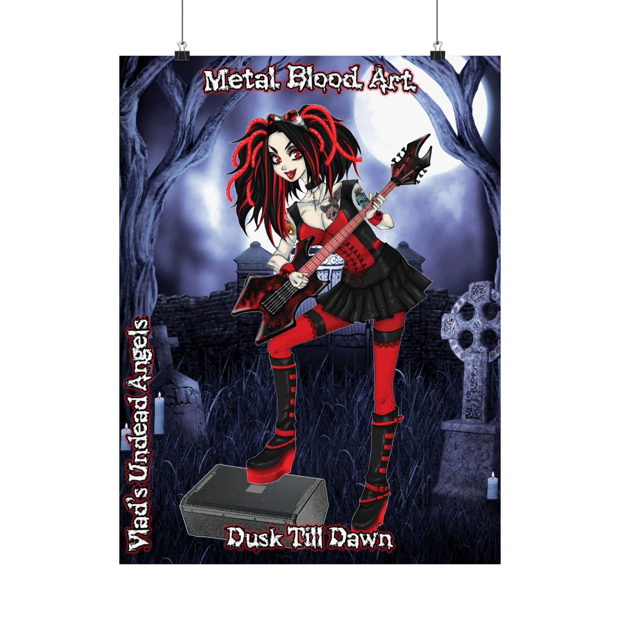 Crimson Undead Angel Guitarist – Classic Art w/Text Matte Vertical Posters