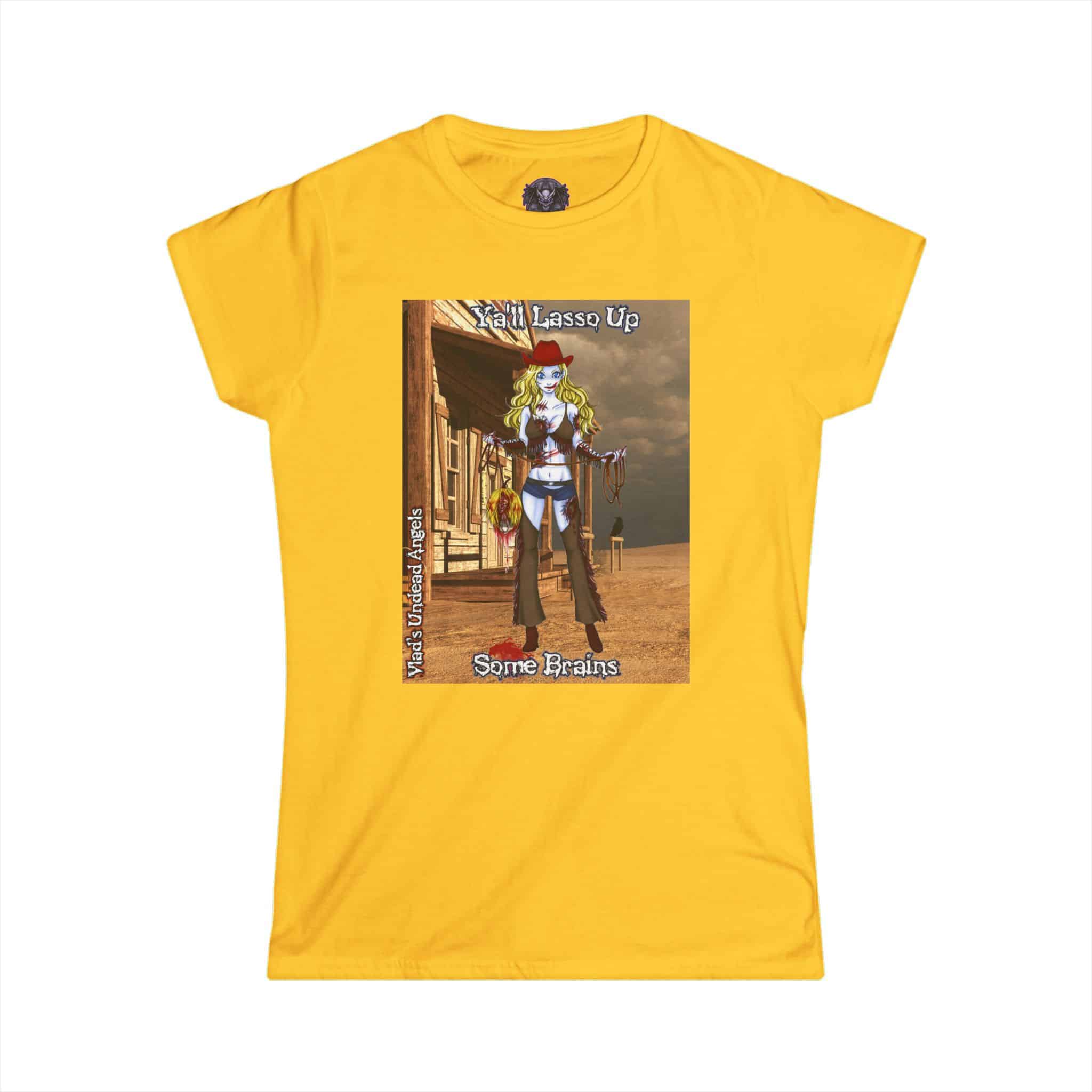 Cassidy Undead Angel Zombie Cowgirl – Classic Art w/Text Re-Issue Women's Softstyle Tee - Image 25
