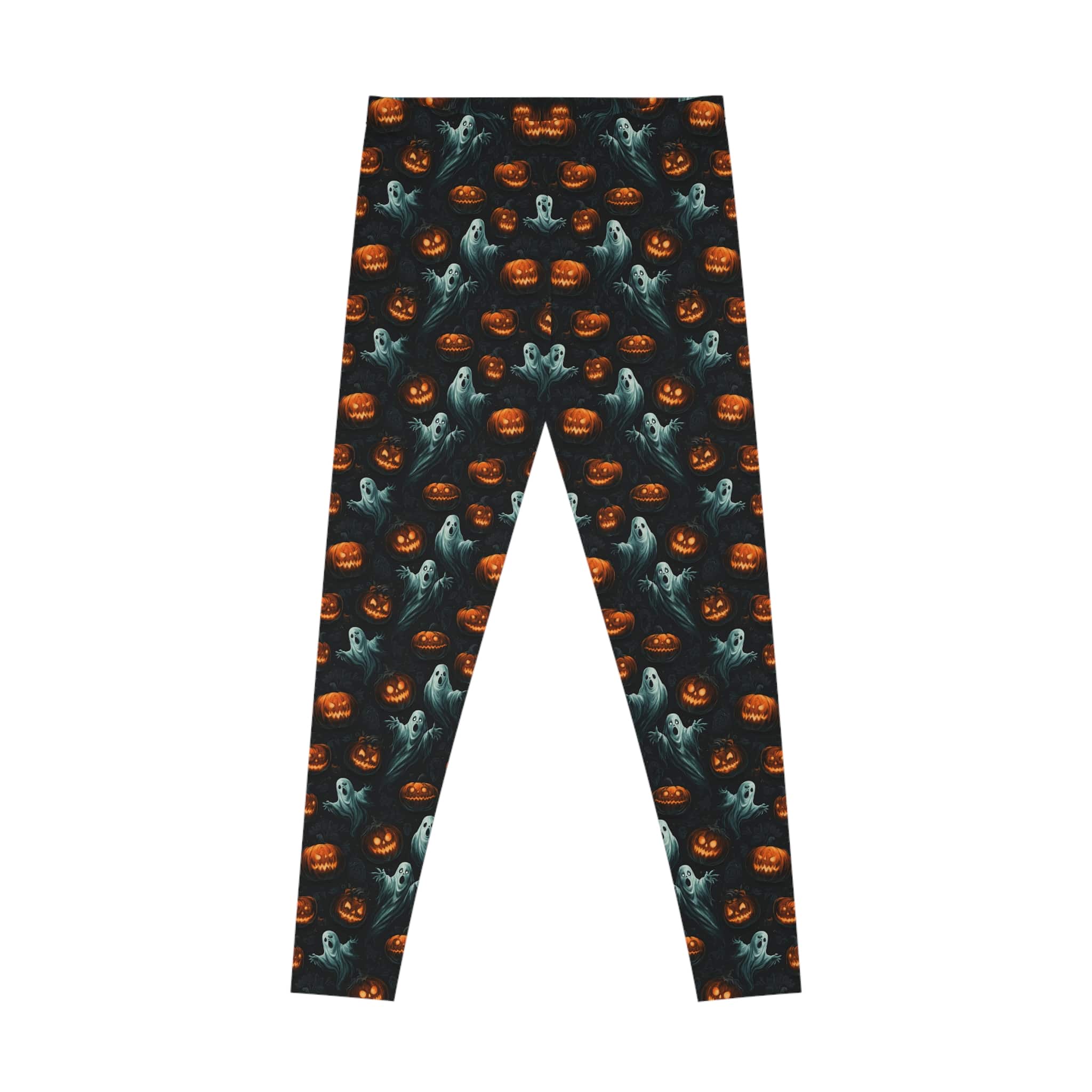 Ghosts & Pumpkins Pattern 3 Stretchy Leggings, Comfortable Fitness Wear - Image 2